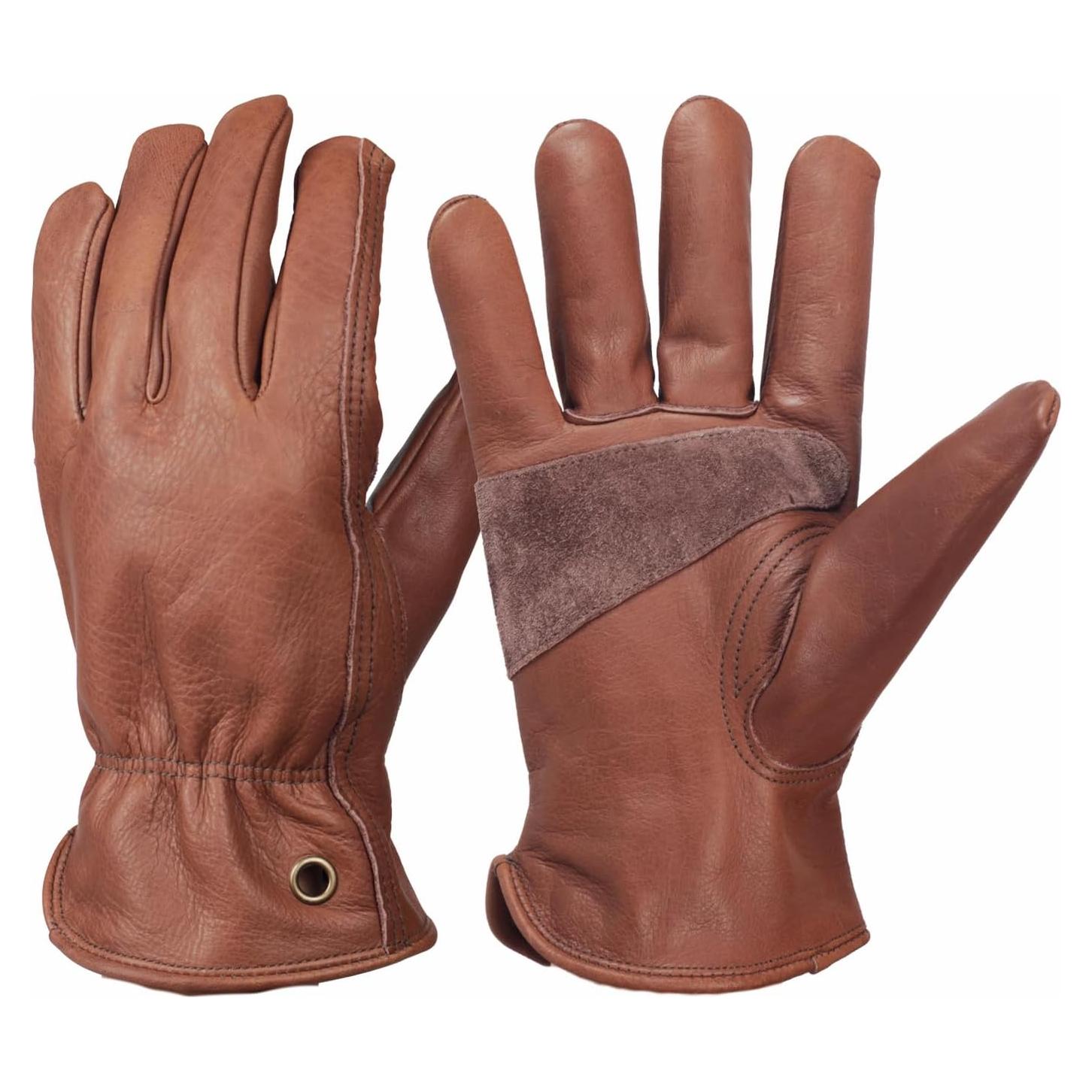 Guantes de trabajo de cuero de vaca marrón retro NN101L - Unisex