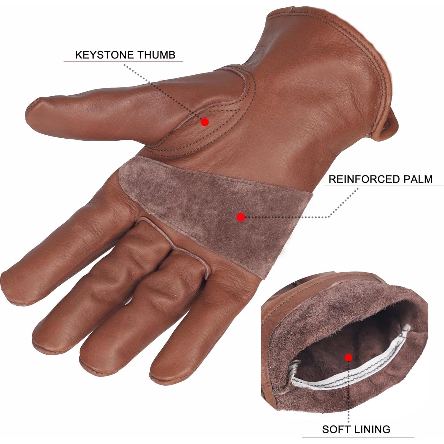 Guantes de trabajo de cuero de vaca marrón retro NN101L - Unisex