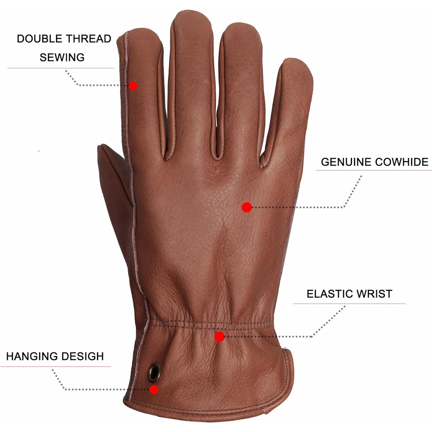 Guantes de trabajo de cuero de vaca marrón retro NN101L - Unisex