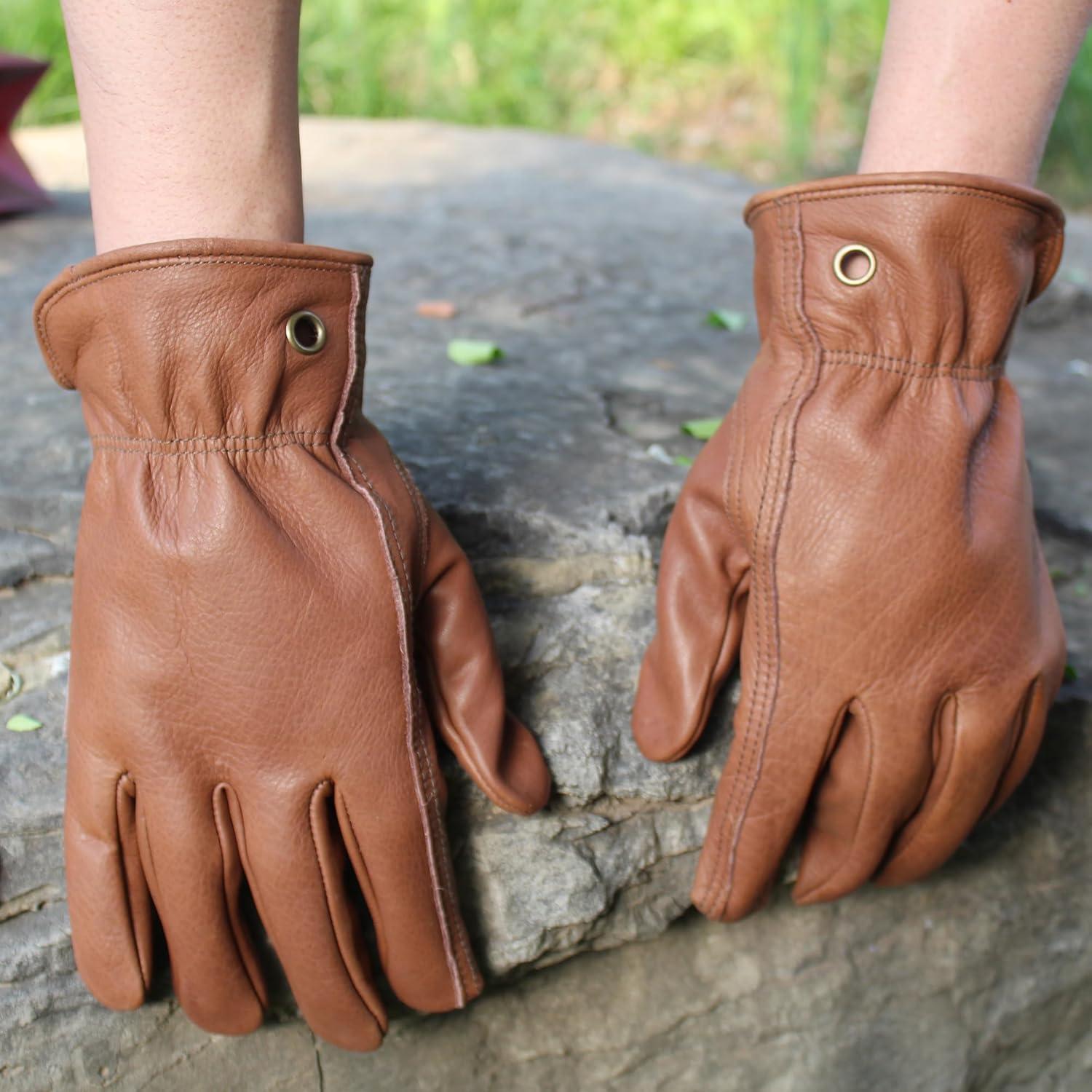 Guantes de trabajo de cuero marrón retro NN101L para jardinería
