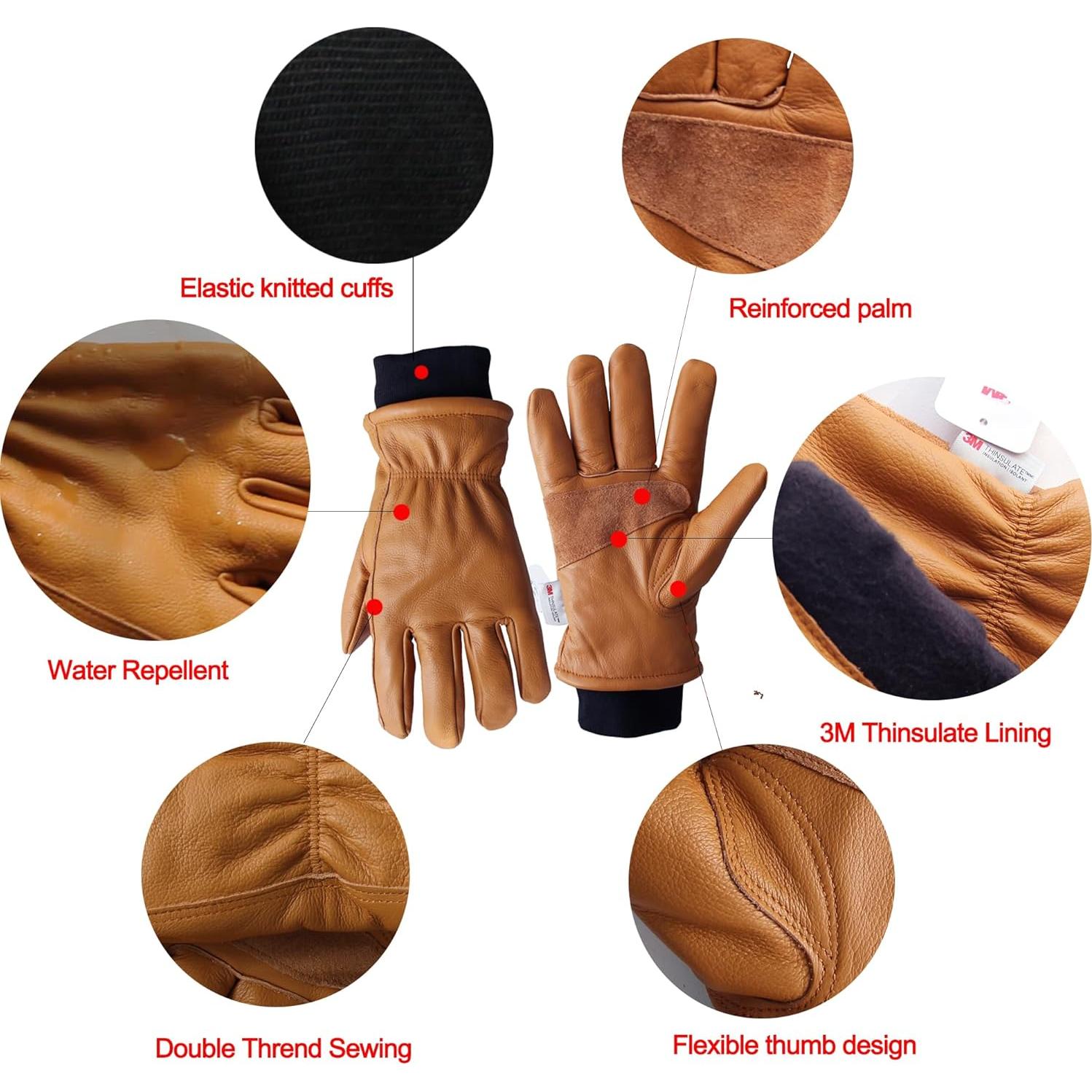 Guantes de trabajo de cuero marrón retro NN101L - Unisex