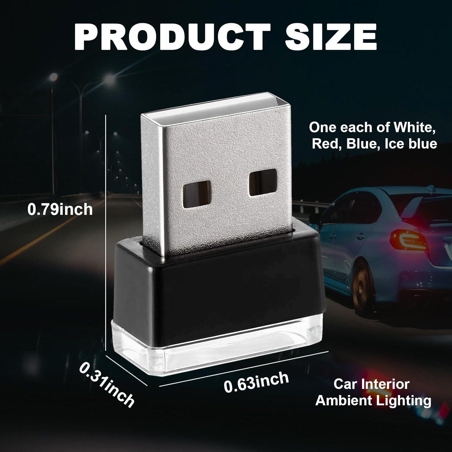 Ziciner 4 PCS Lámpara LED Interior Coche USB Multicolor