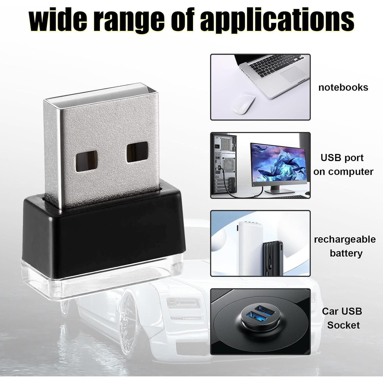 Ziciner 4 PCS Lámpara LED Interior Coche USB Multicolor