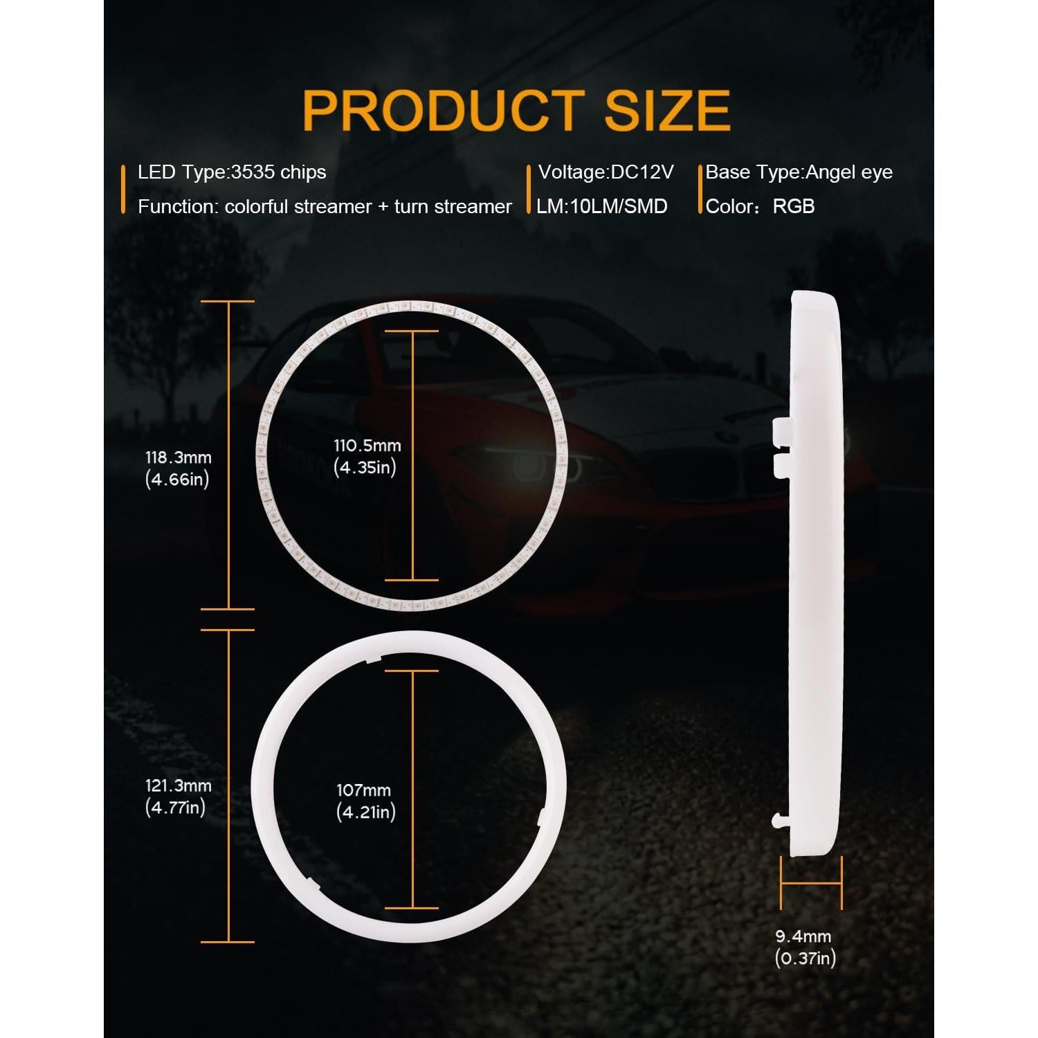 Anillos de Halo RGB Qasim 120mm 12V para Coche y Moto