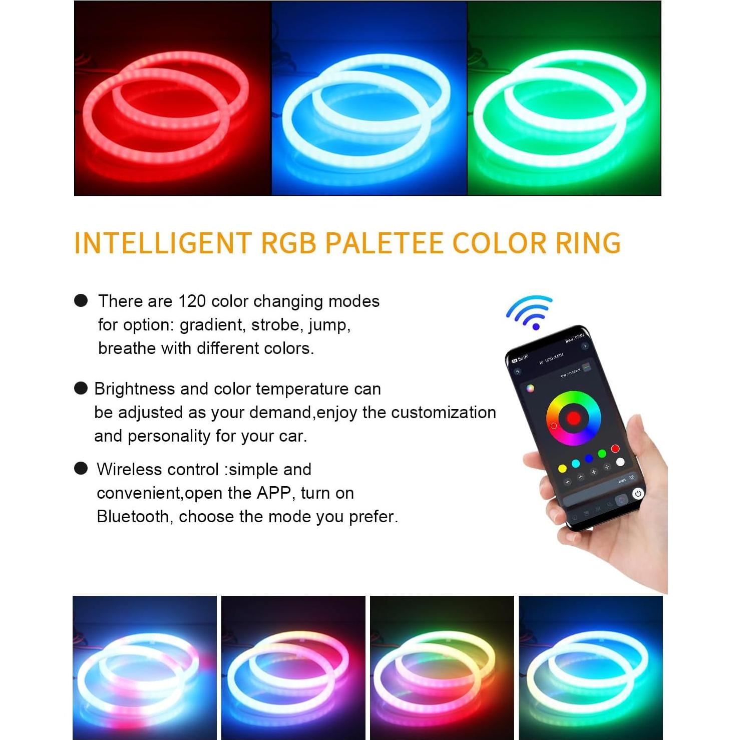 Anillos de Halo RGB Qasim 120mm 12V para Coche y Moto