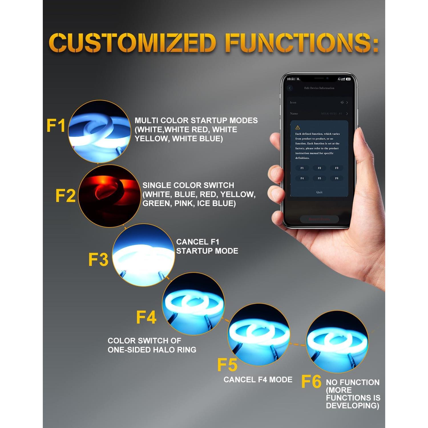 Anillos de Halo RGB Qasim 120mm 12V para Coche y Moto