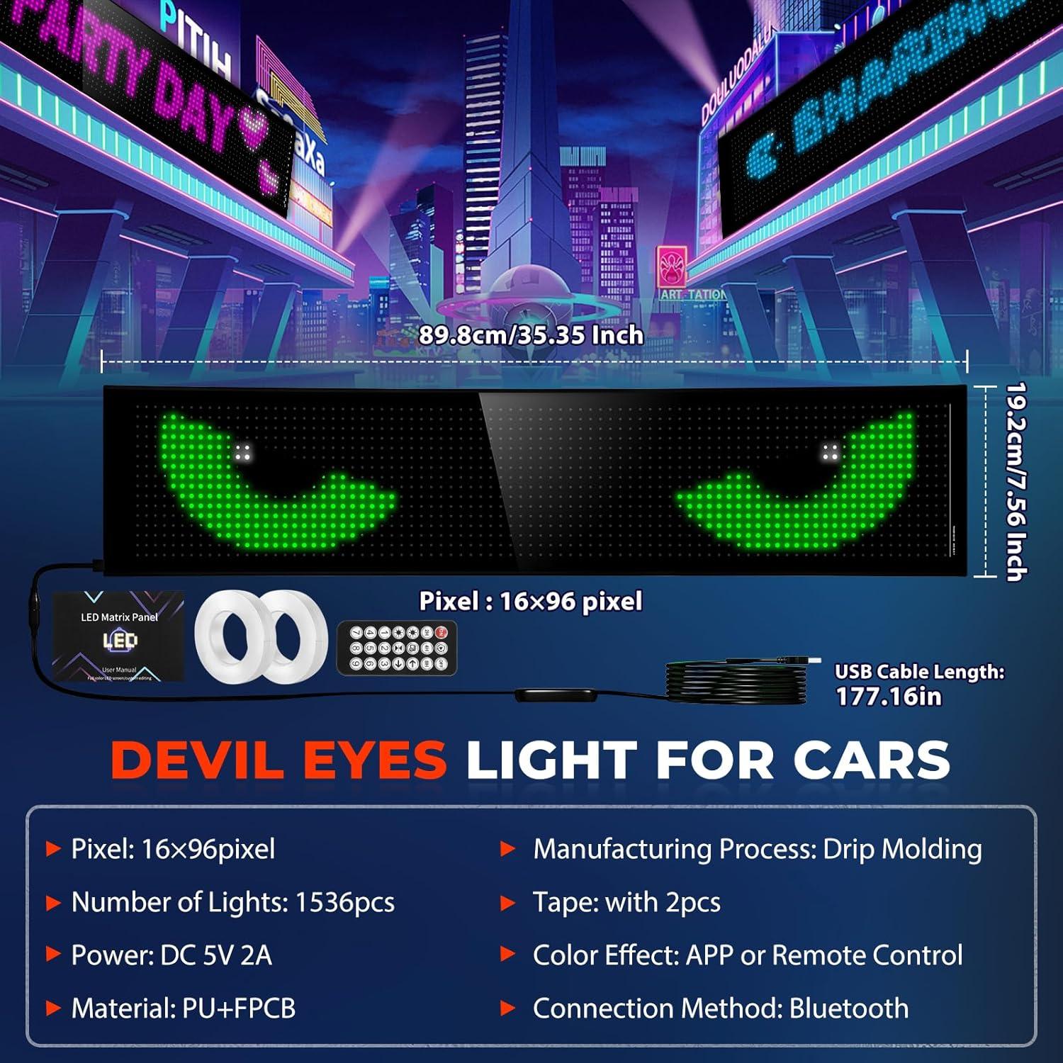 Ojos LED Animados KAKSEY para Parabrisas 89.9x19.2 cm