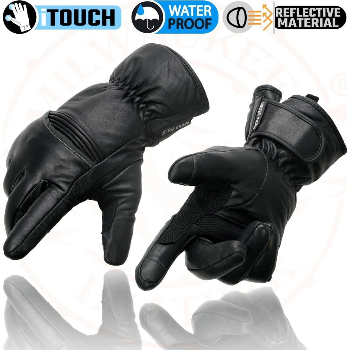 Guantes de moto Milwaukee Leather MG7551 Negro Táctiles Impermeables