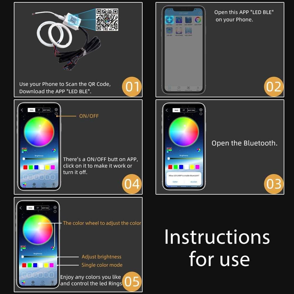 Anillos Halo LED RGB Grandview 70MM Control Bluetooth 12V