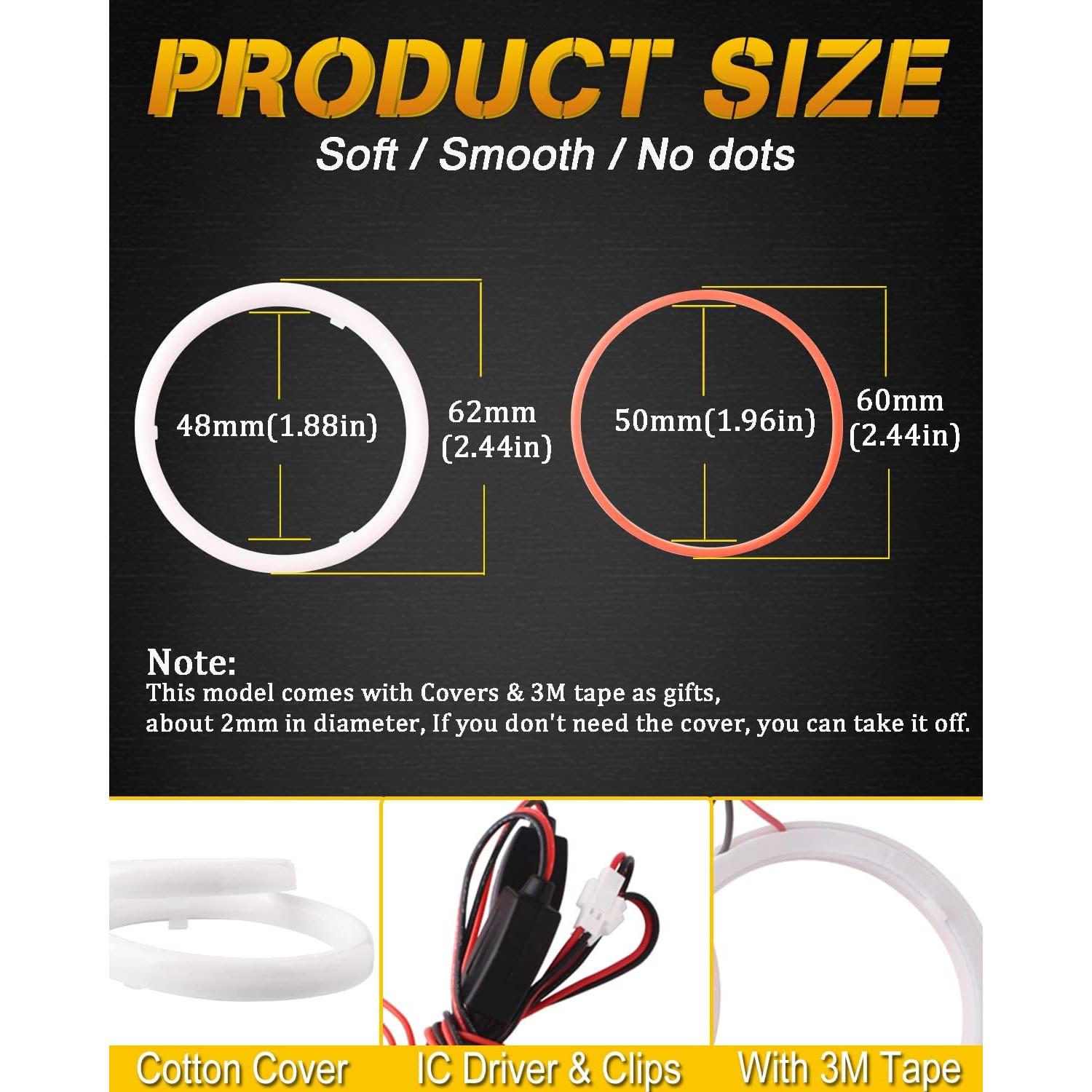 Anillos Halo LED 60MM Rojo Qasim para Automóviles y Motocicletas