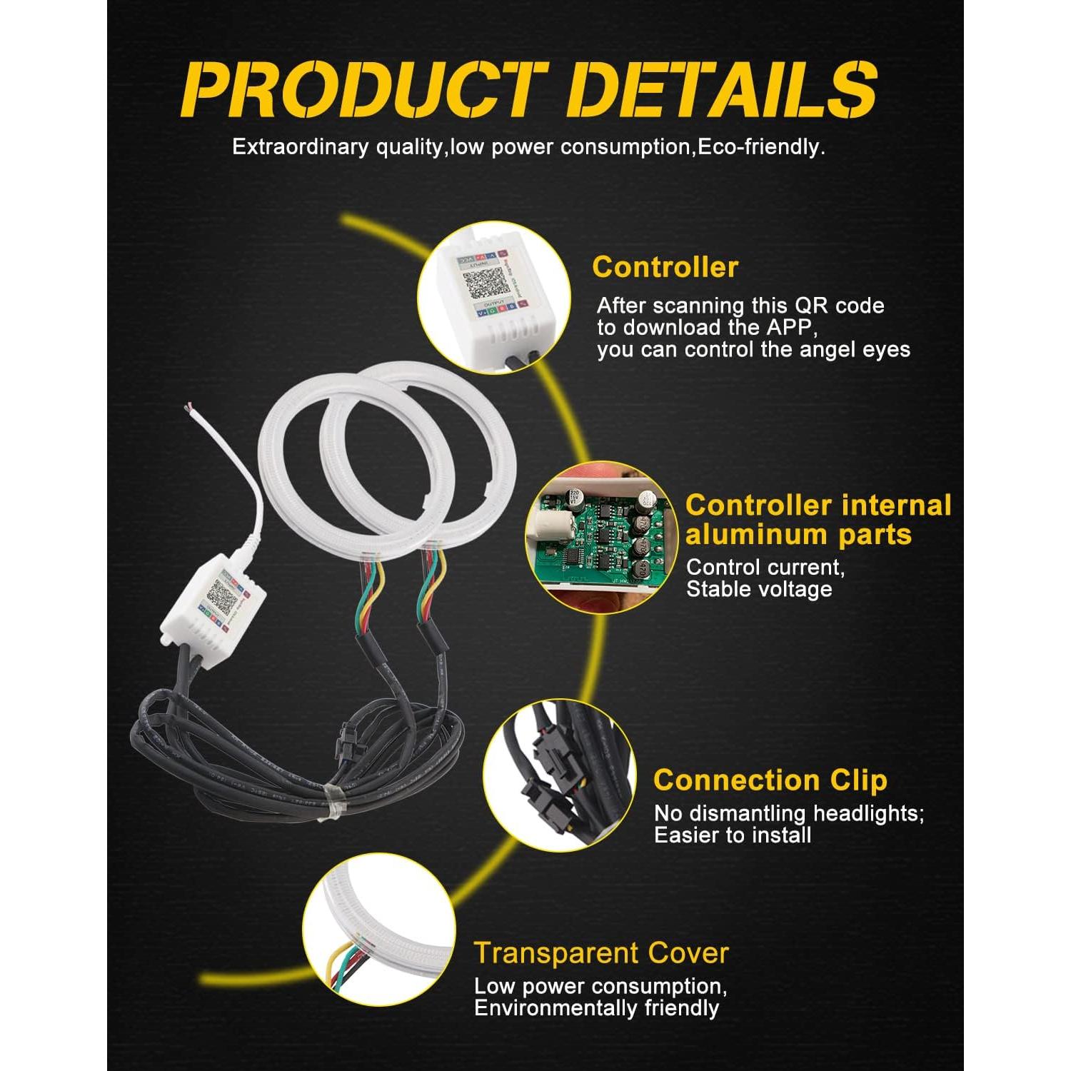 Anillos LED Halo RGB Qasim 60mm con Control APP Bluetooth