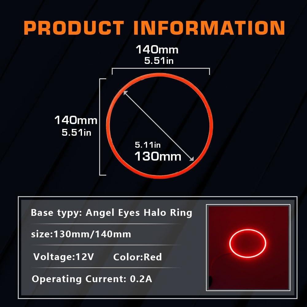 Anillos Halo de Ojos de Ángel Juren 140mm LED Rojo