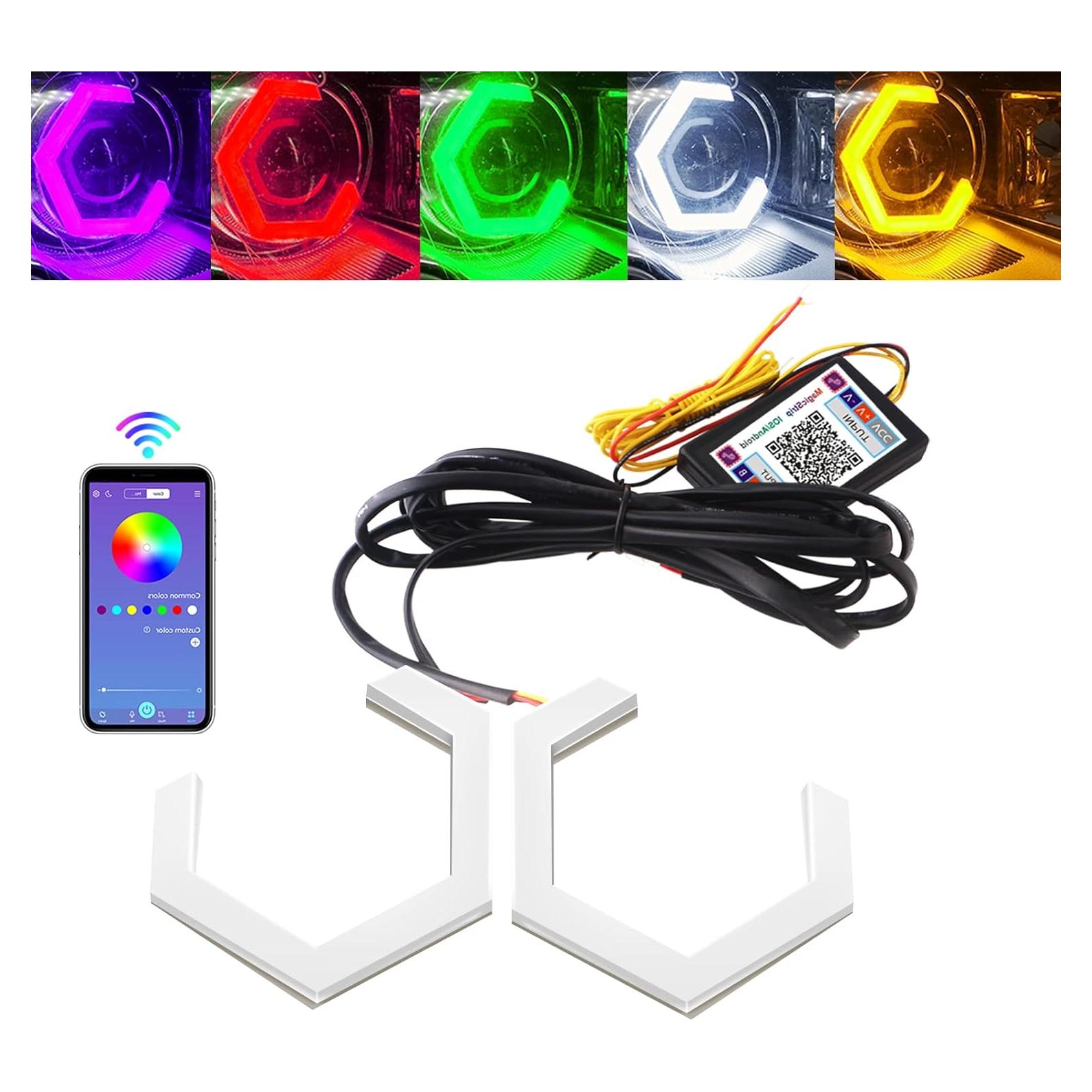 Anillos Halo RGB Qasim 70MM DRL y Luz de Giro Ámbar 12V