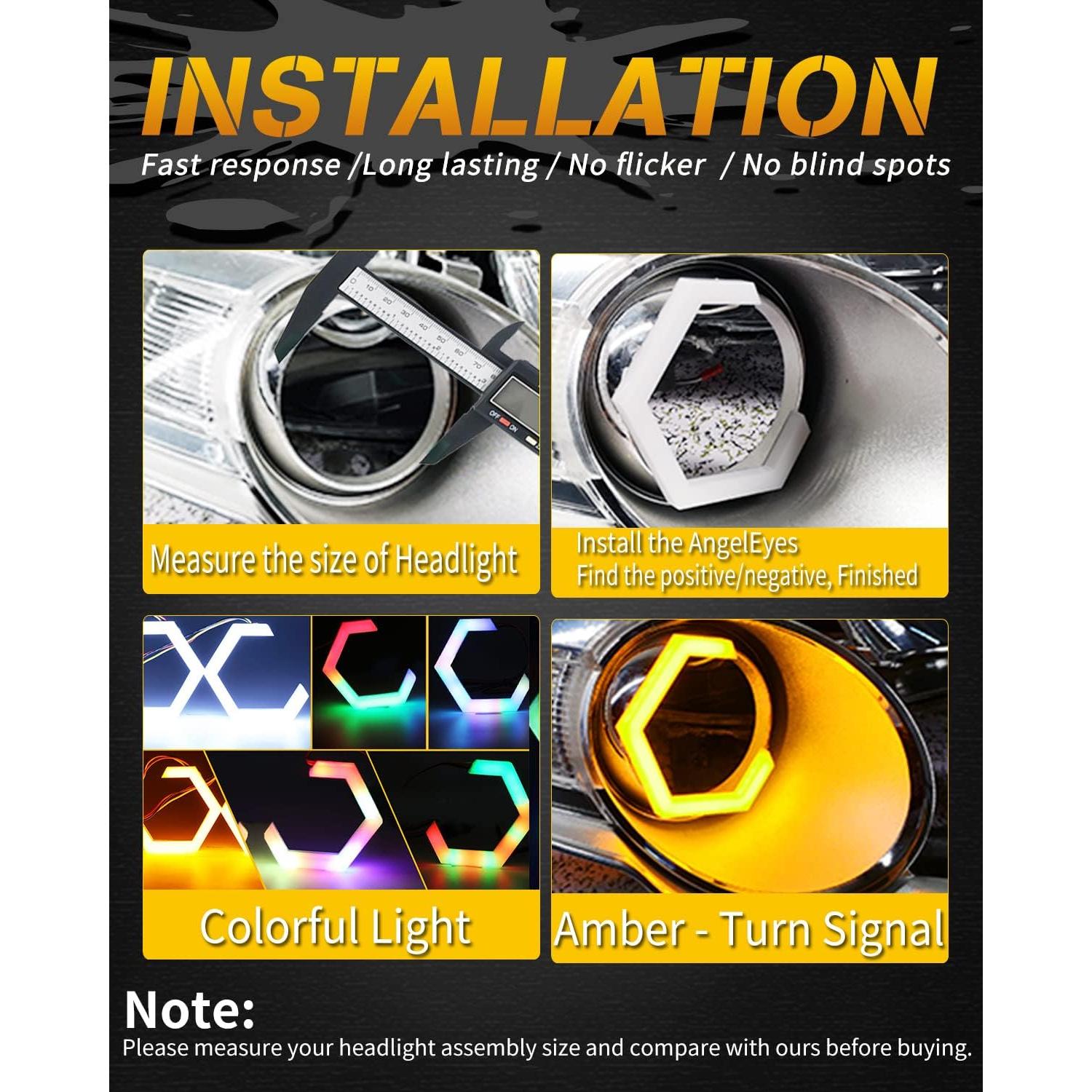 Anillos Halo RGB Qasim 70MM DRL y Luz de Giro Ámbar 12V