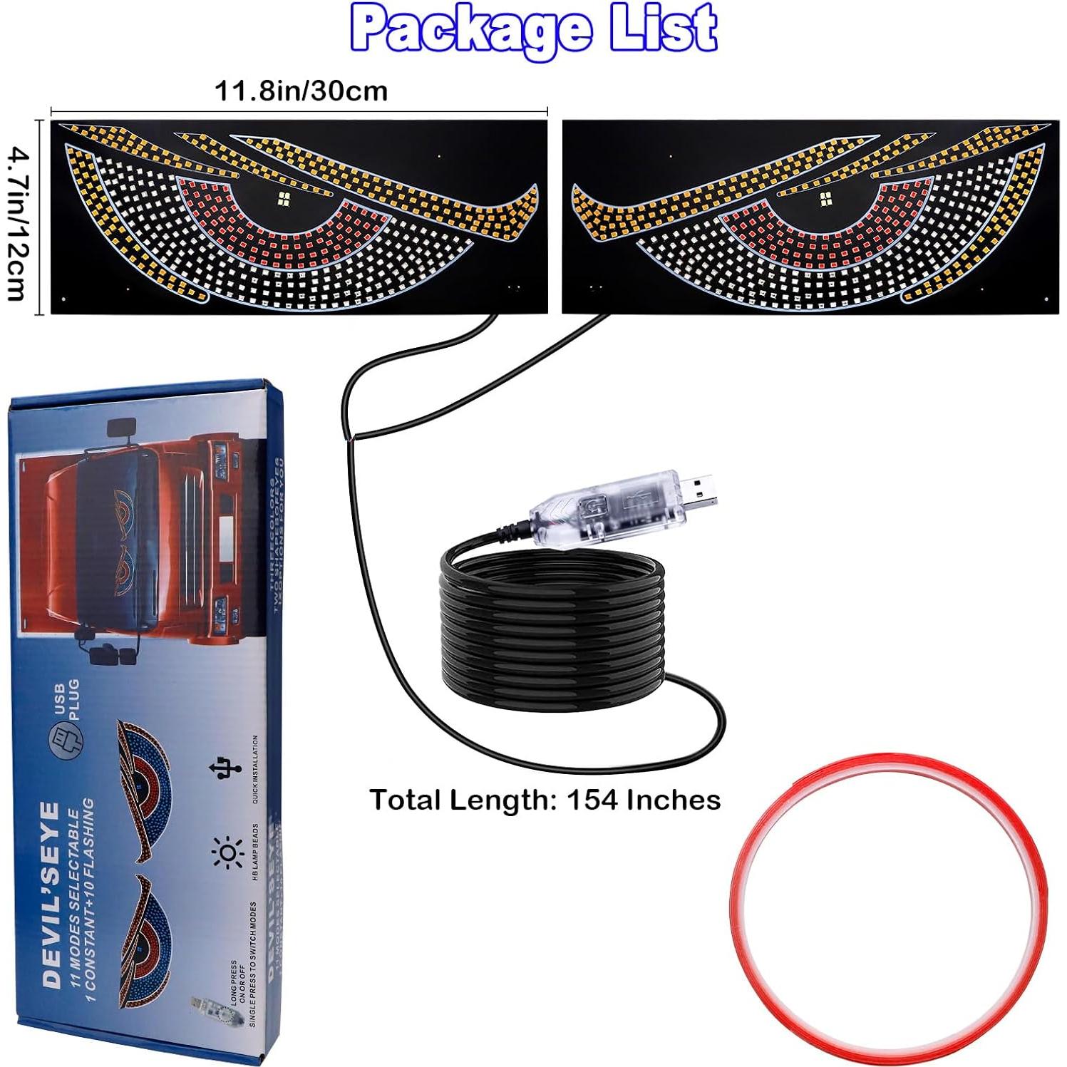 Luz LED Ojos de Diablo LECART para Parabrisas - USB, 10 Modos