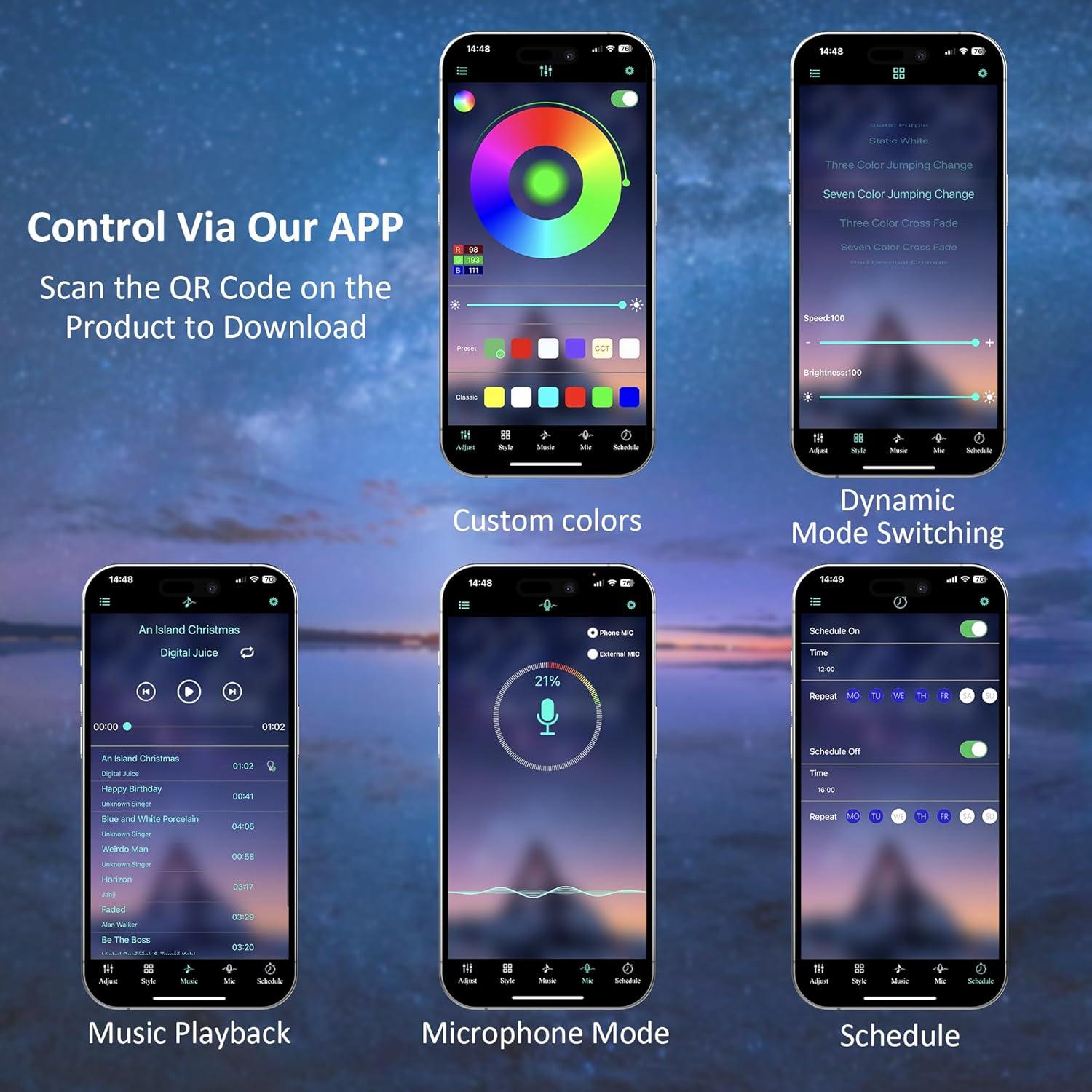 Luces LED de tira HUNGRU 5 en 1 599.64 cm RGB para coche