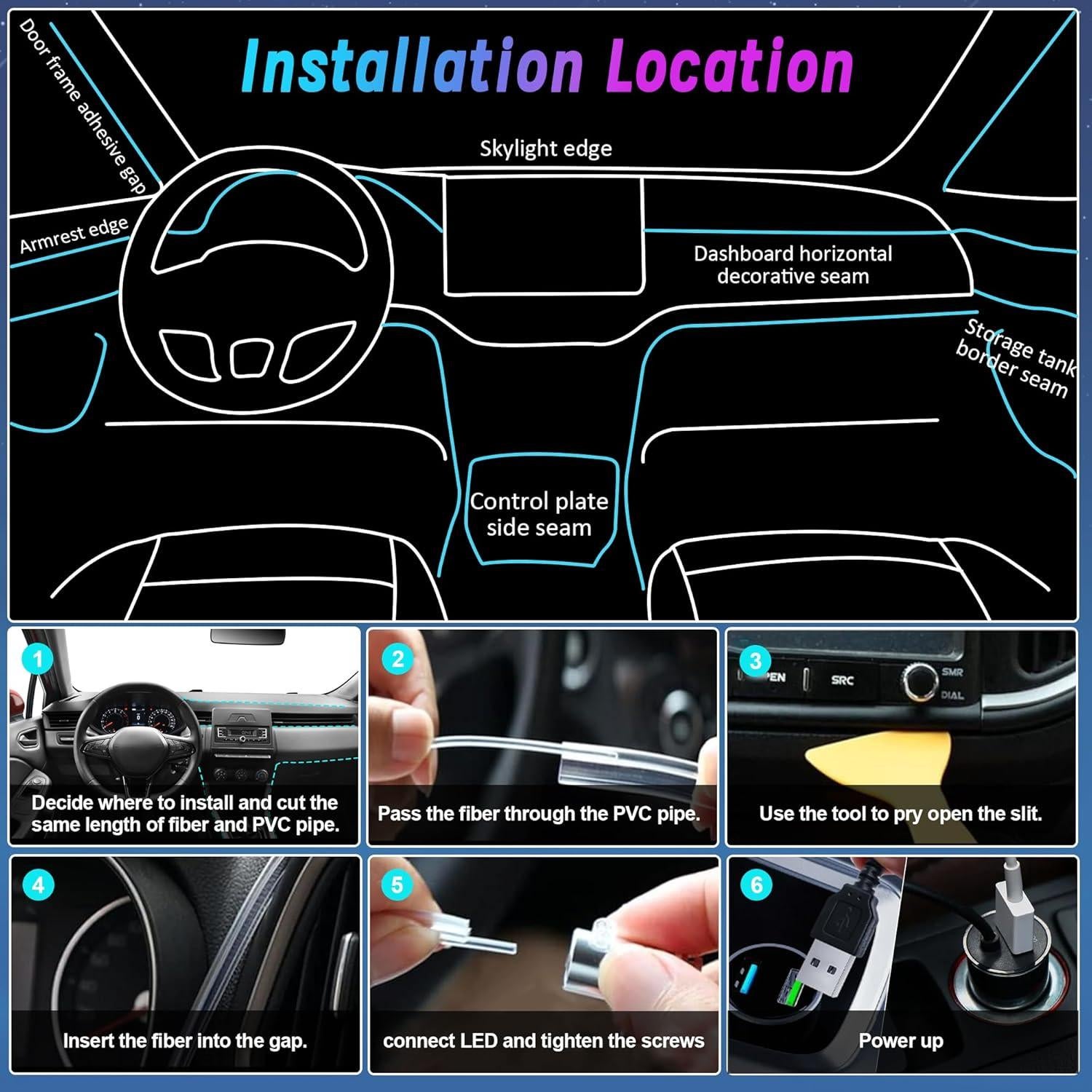 Luces LED de tira HUNGRU 5 en 1 599.64 cm RGB para coche