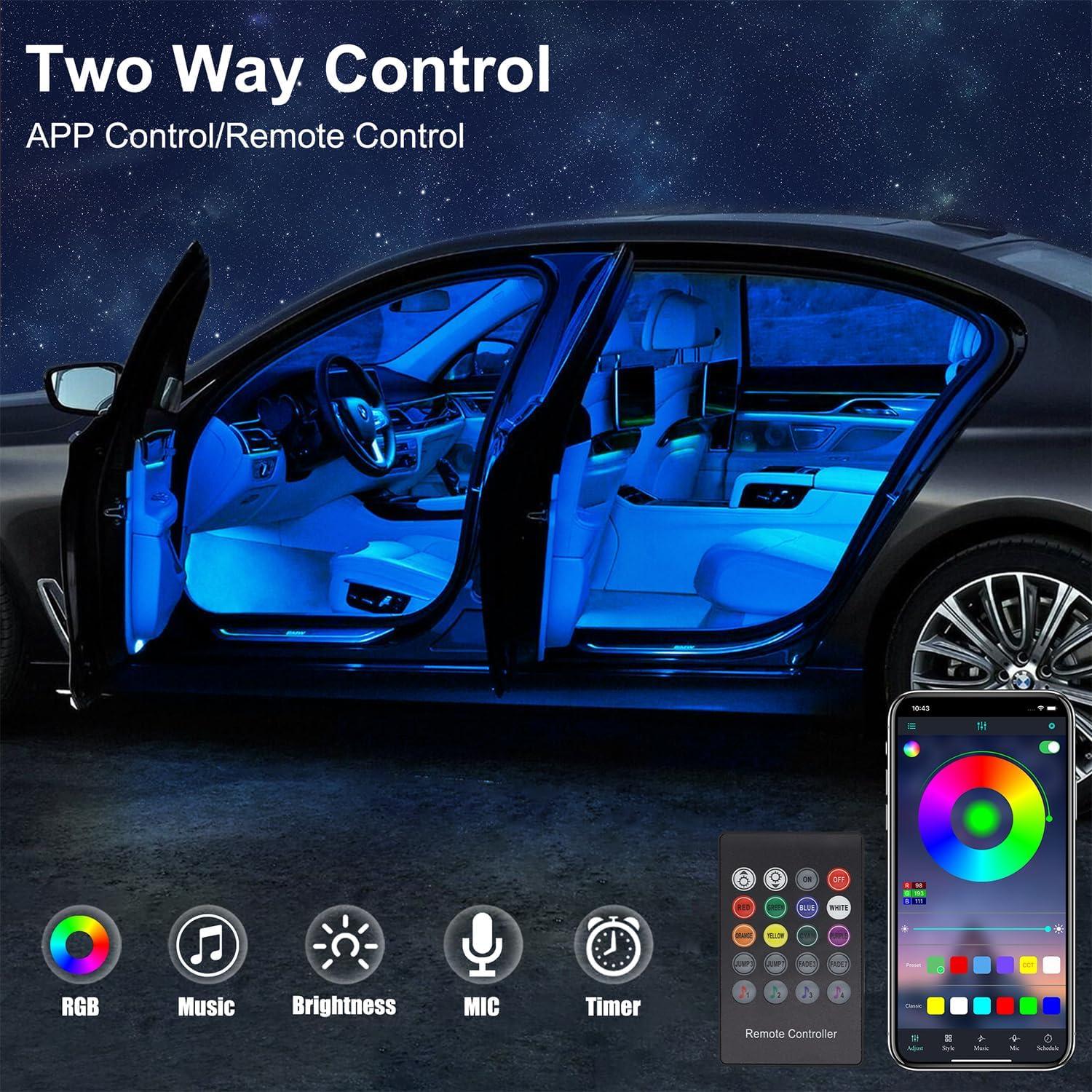Luces LED de tira para coche QVEVDACAR 9 en 1 RGB con APP