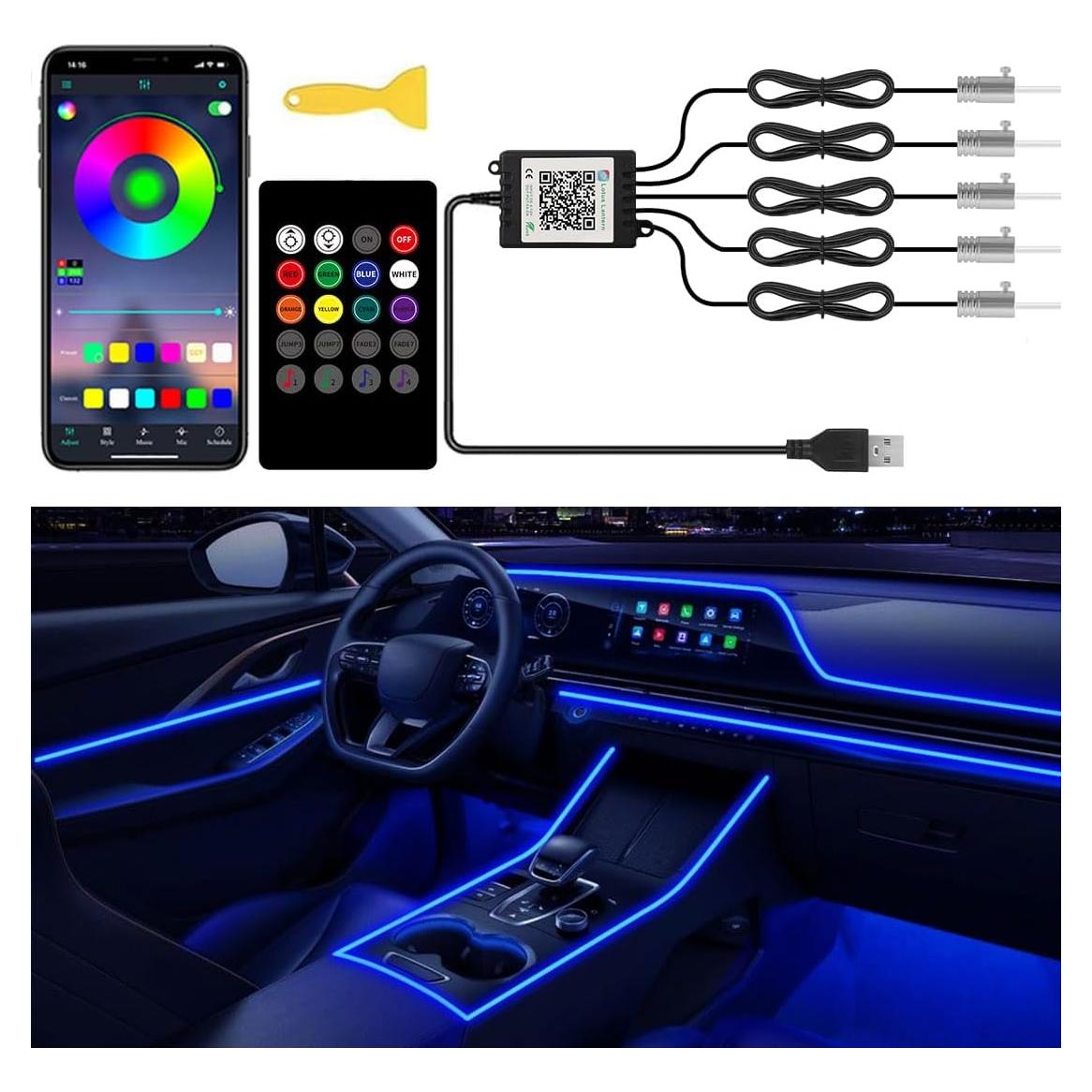 Luces LED de Carro Interior QVEVDACAR RGB 5 en 1 con Control Remoto