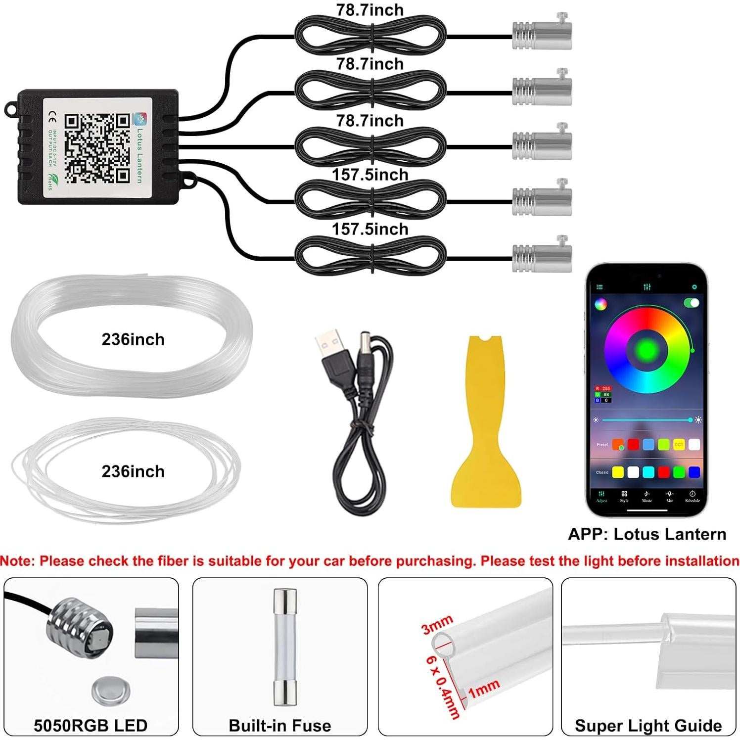 Luces LED de Carro Interior QVEVDACAR RGB 5 en 1 con Control Remoto