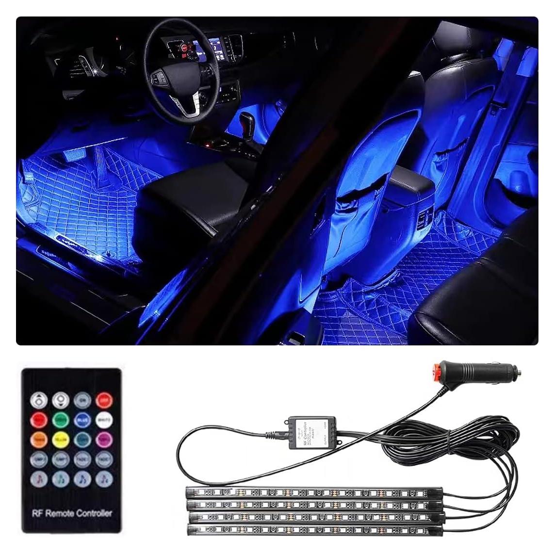 Luces LED interiores para coche Moioee, 4 piezas RGB 12V