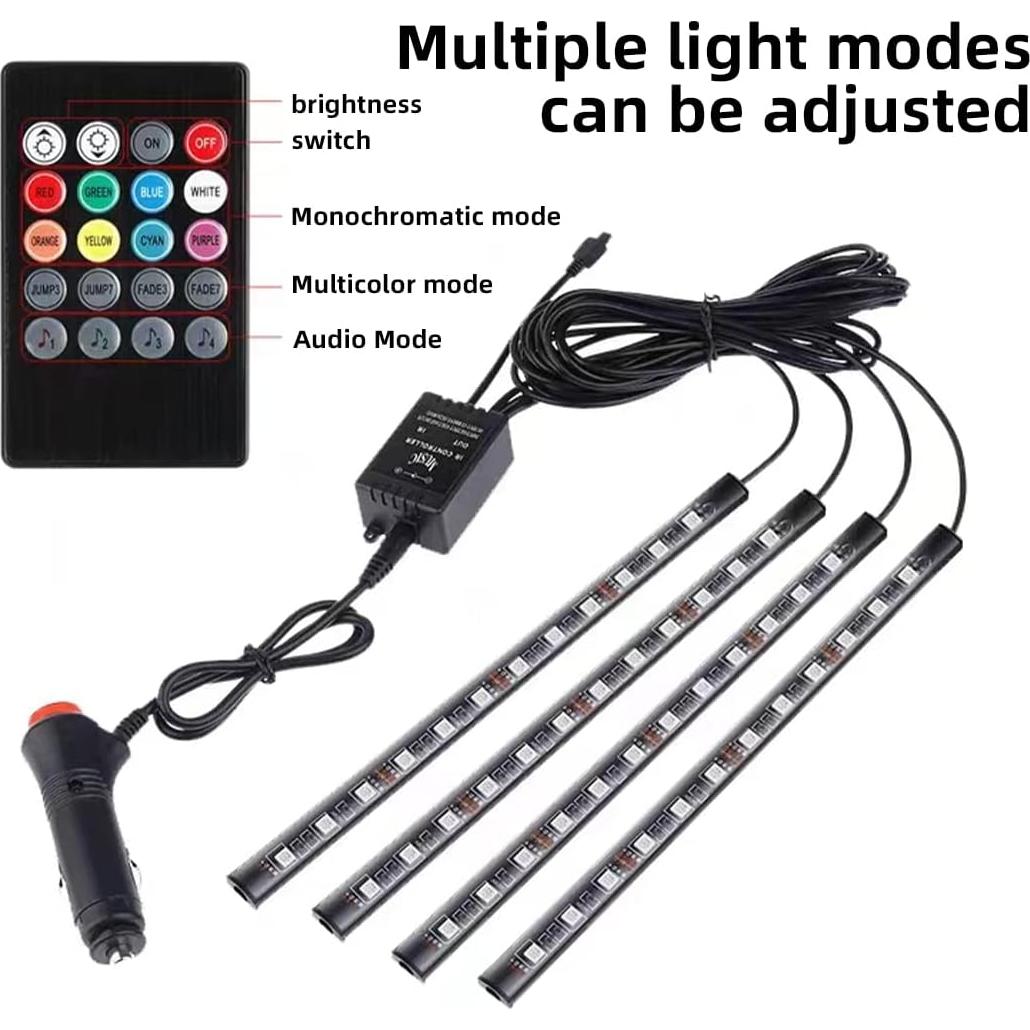 Luces LED interiores para coche Moioee, 4 piezas RGB 12V