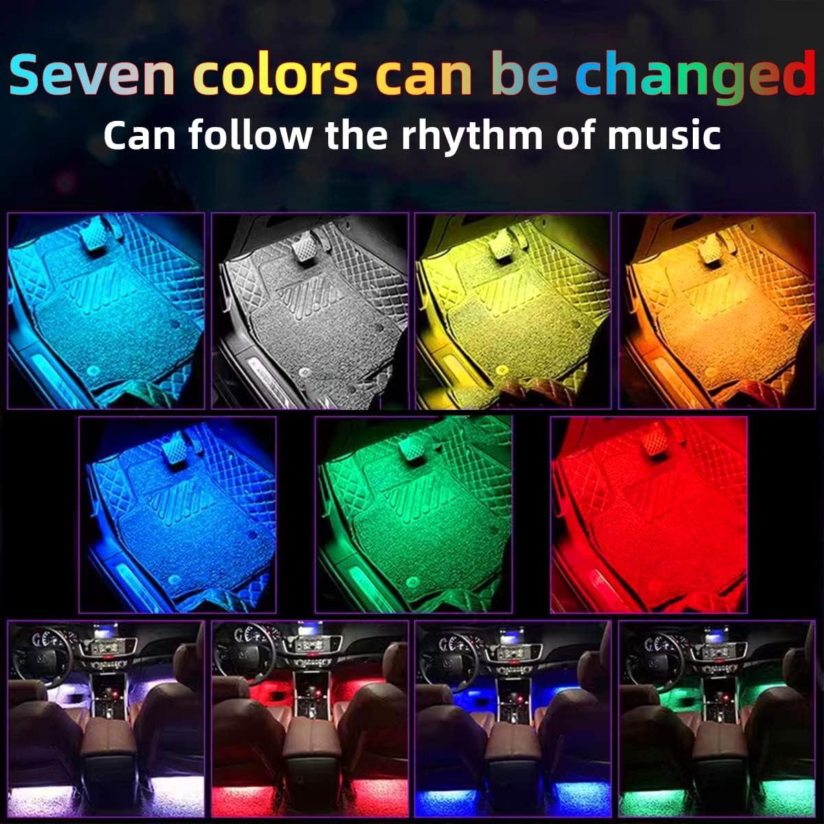 Luces LED interiores para coche Moioee, 4 piezas RGB 12V