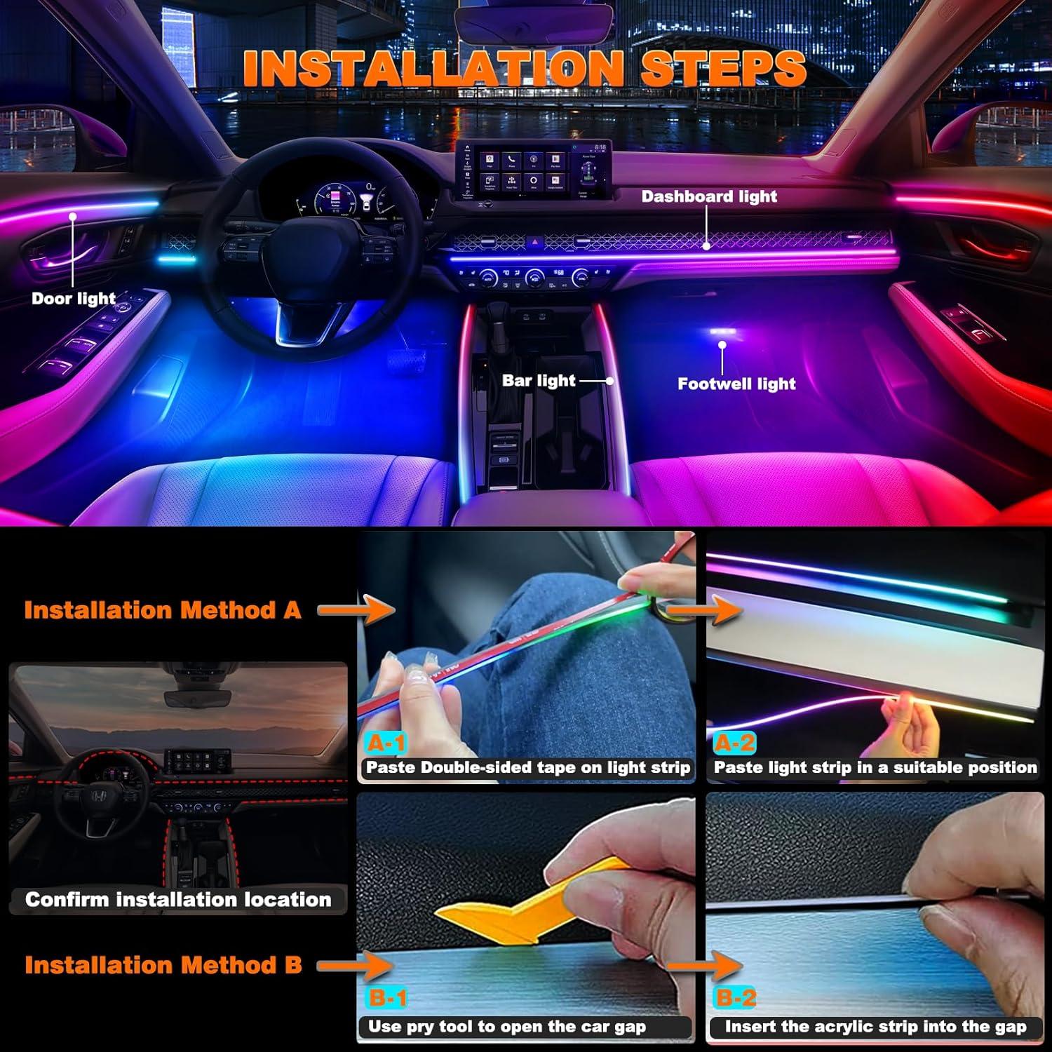 Luces LED de Tira Jushope para Coche RGB, 6 Piezas, Control APP