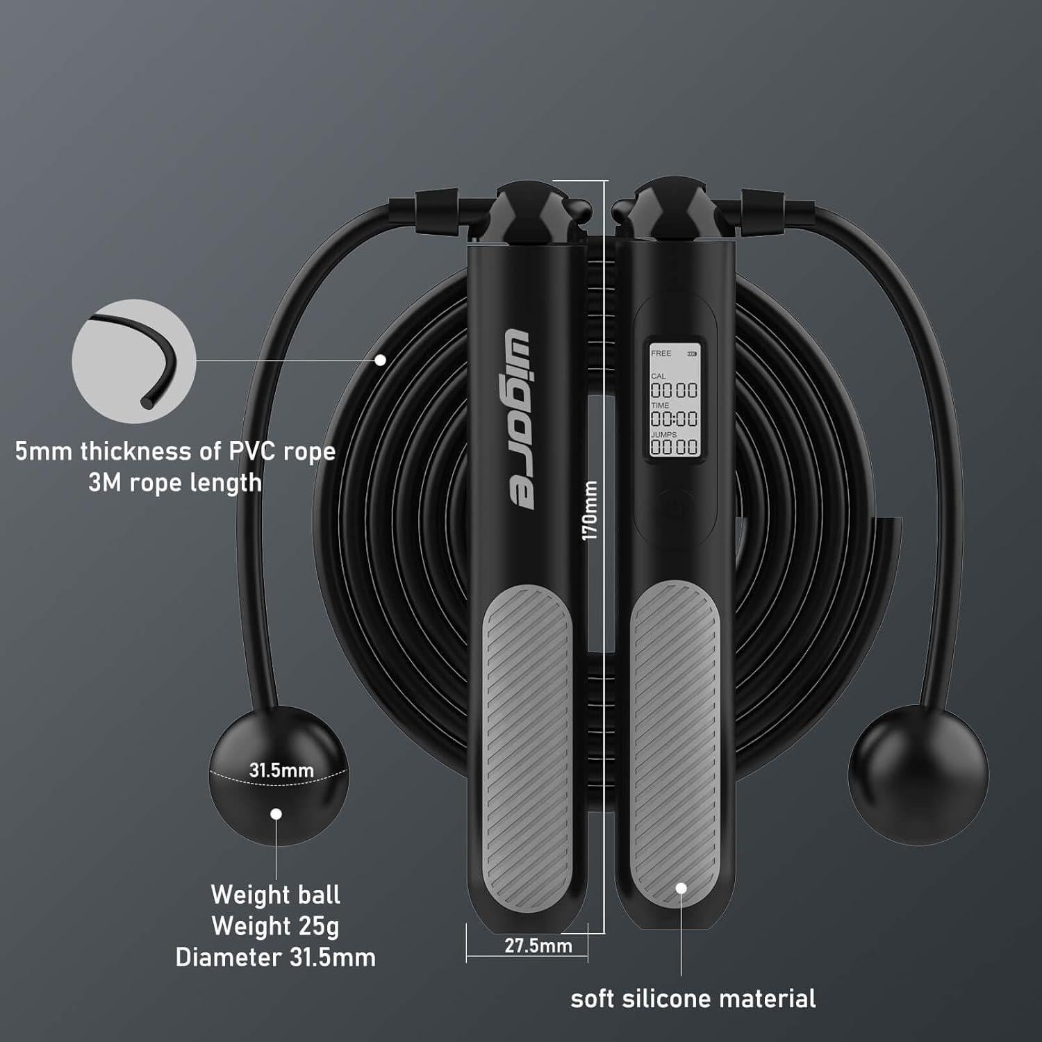 Cuerda de saltar sin cuerda Wigore con peso y contador LED