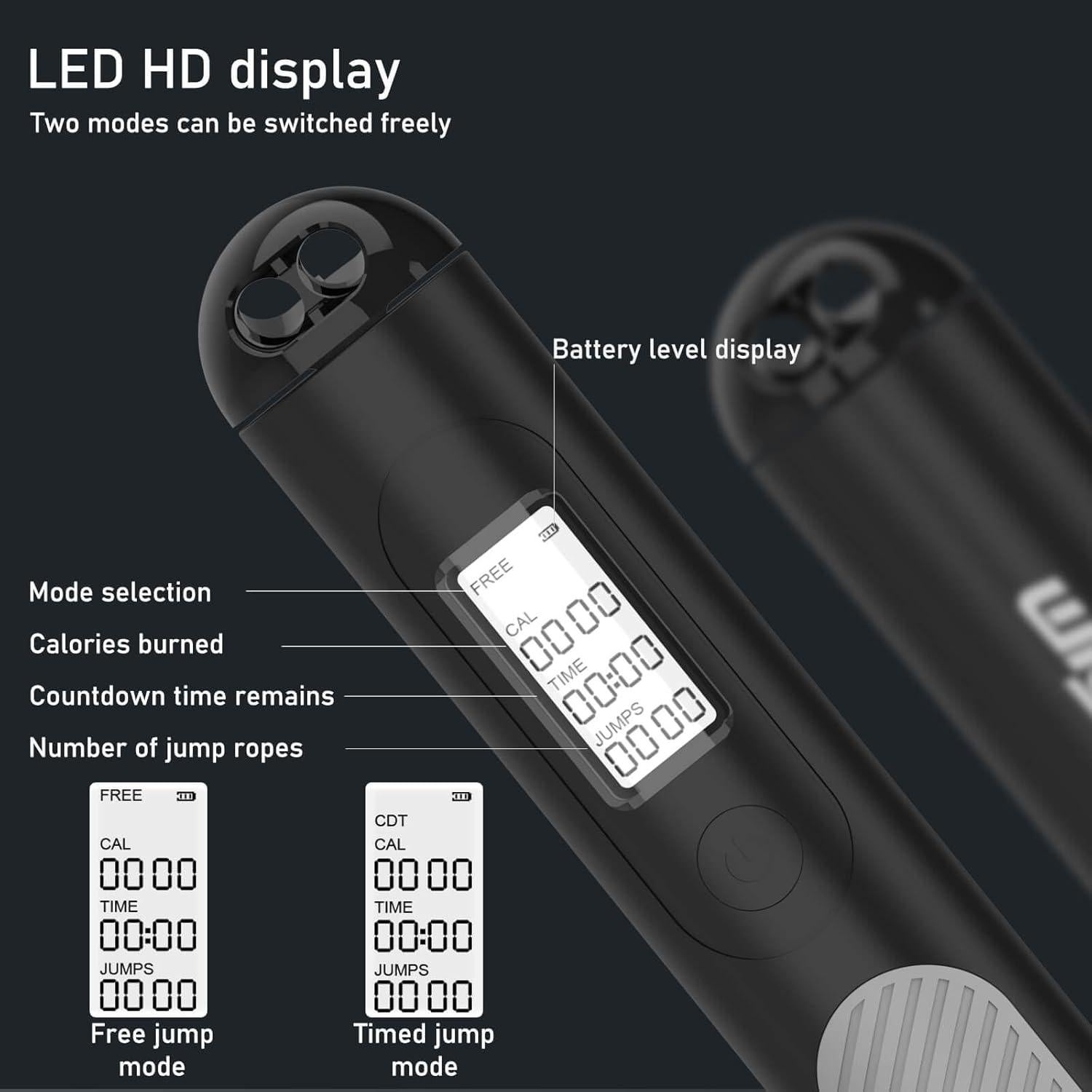 Cuerda de saltar sin cuerda Wigore con peso y contador LED