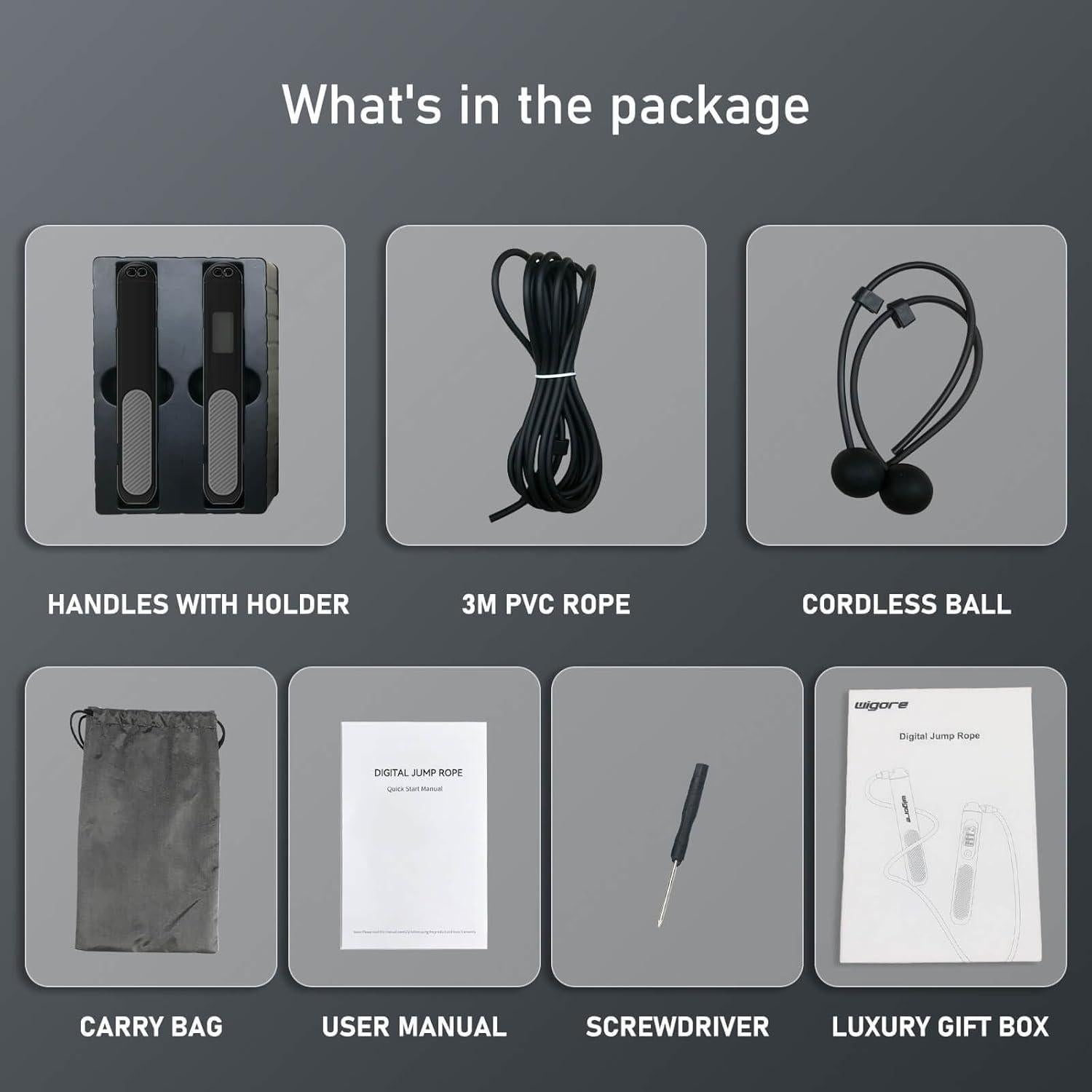 Cuerda de saltar sin cuerda Wigore con peso y contador LED