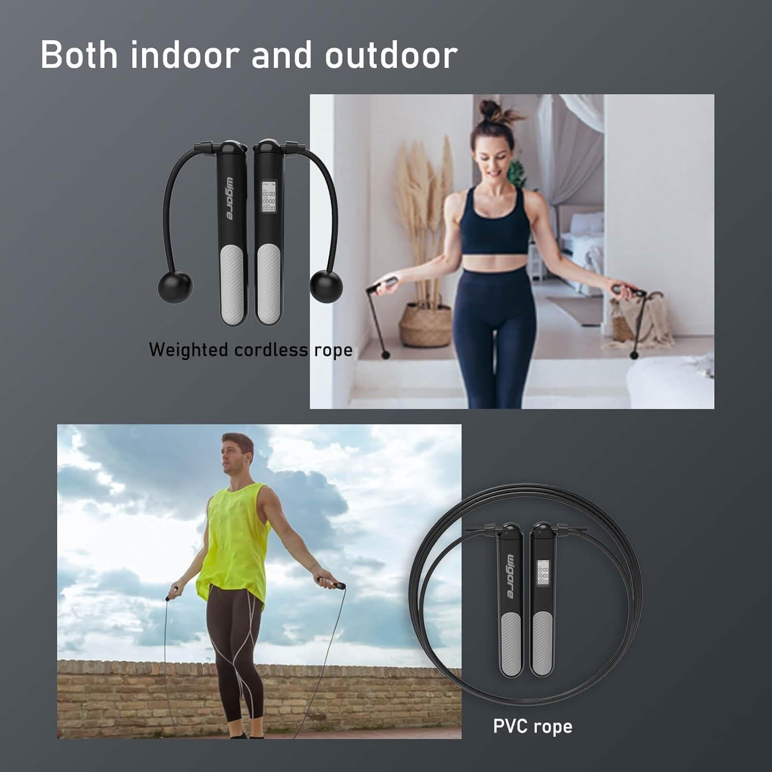 Cuerda de saltar sin cuerda Wigore con peso y contador LED