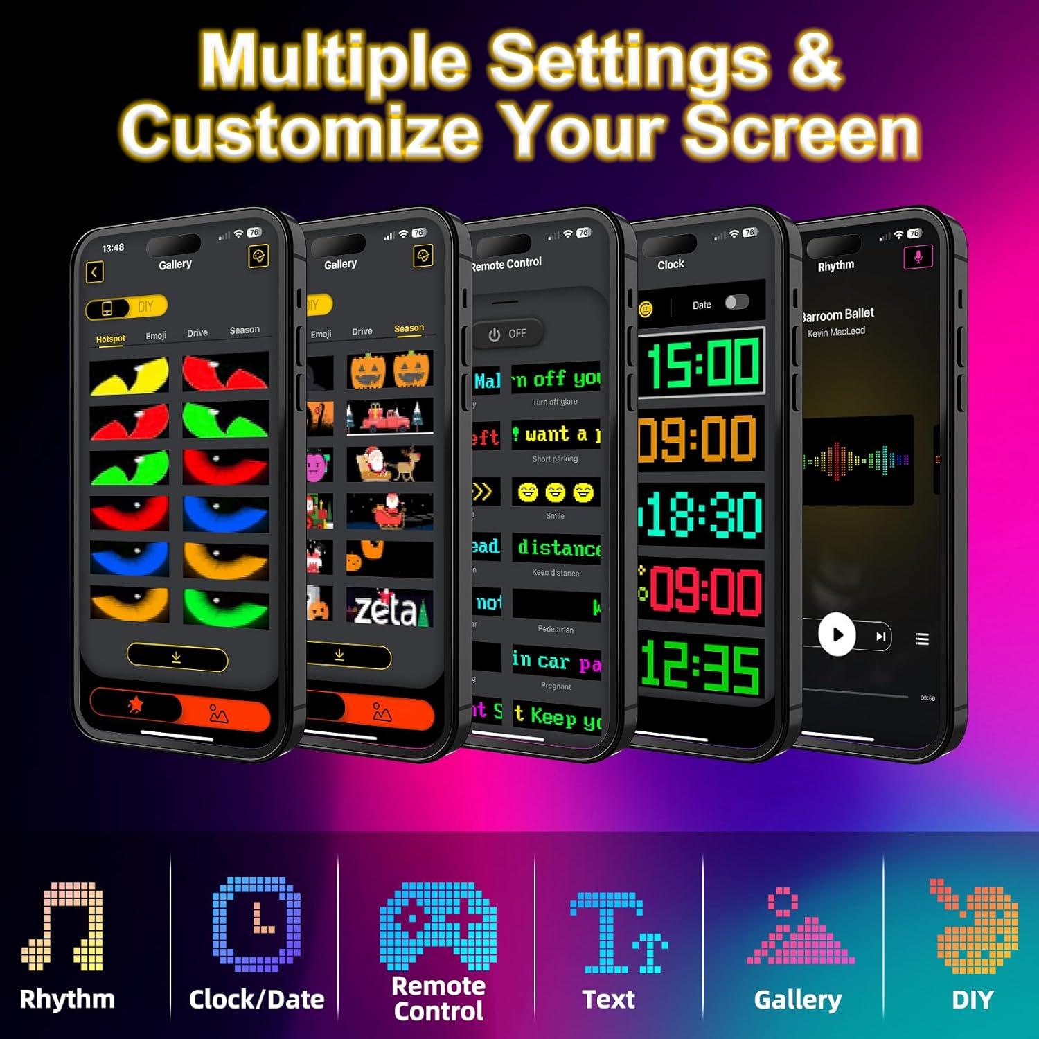 Cartel LED Programable JINRUIHAO 17cm Multicolor para Coche