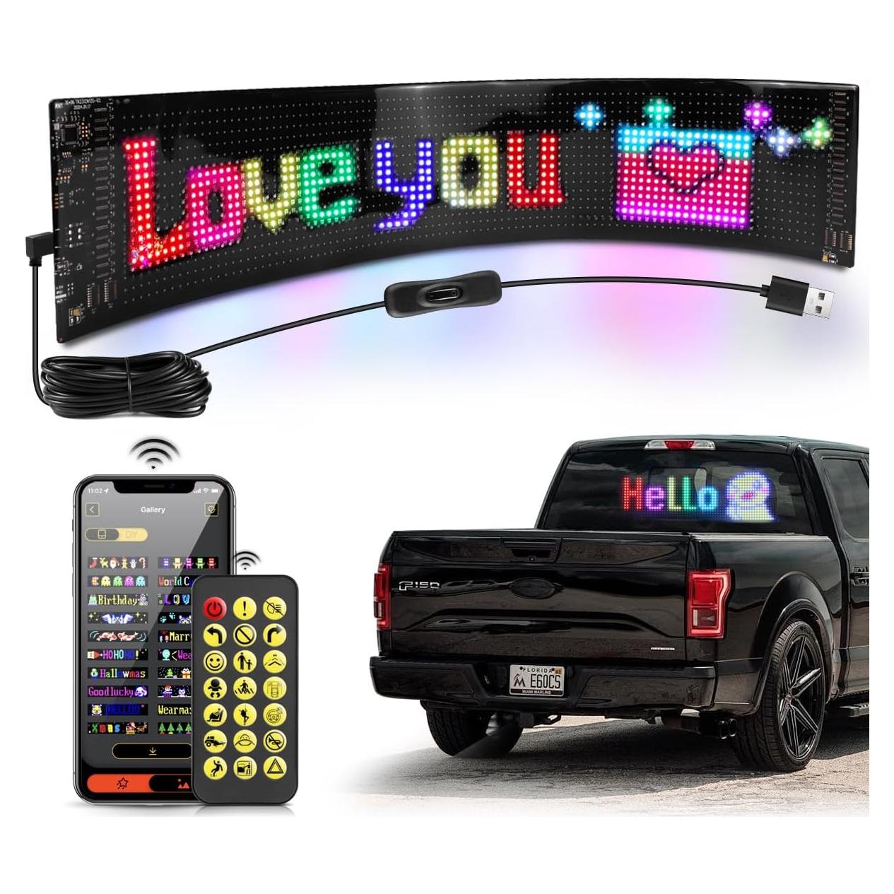 Cartel LED Programable AIMENGTE 38x10cm USB 5V para Coche