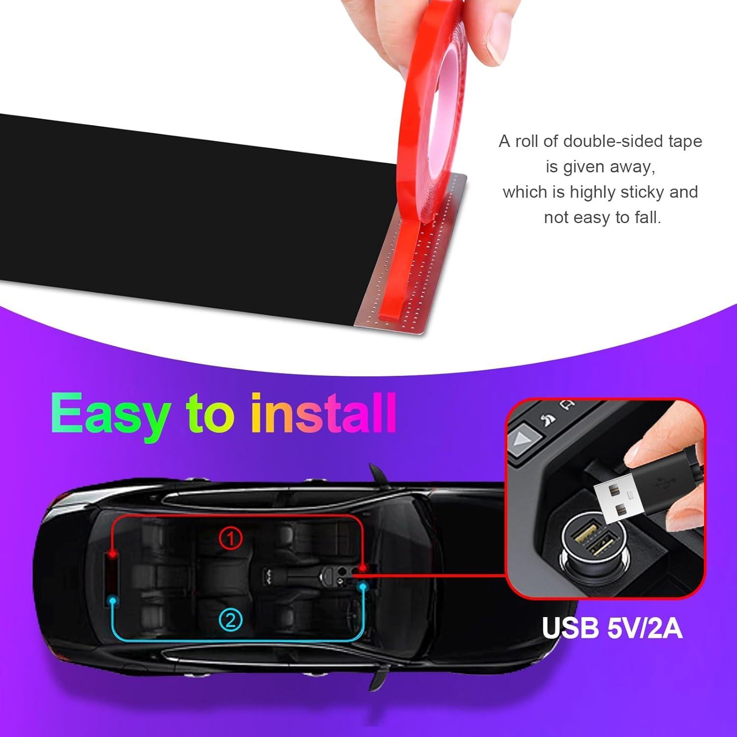 Cartel LED Programable AIMENGTE 38x10cm USB 5V para Coche