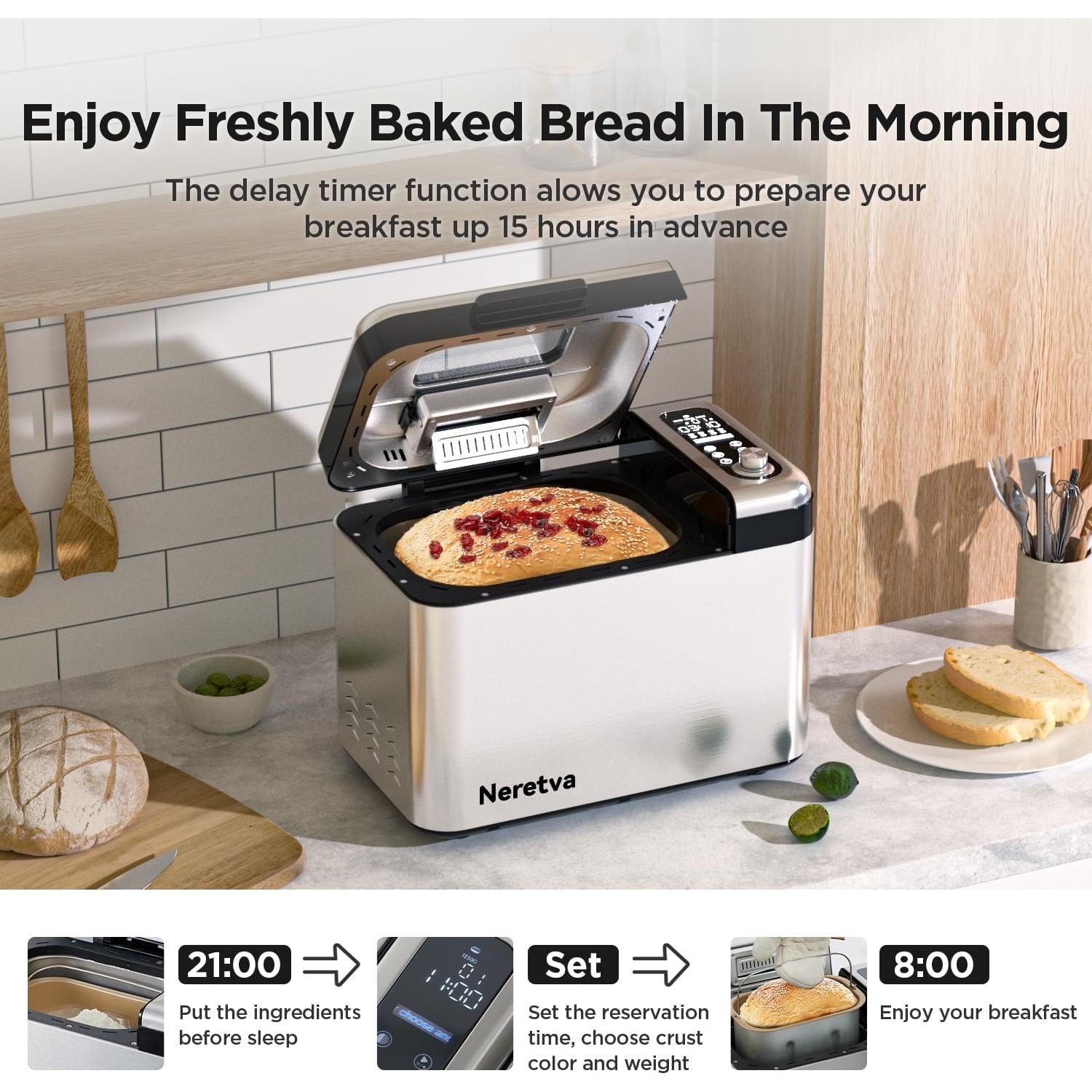 Panificadora Neretva 1.5KG Acero Inoxidable 15 Programas