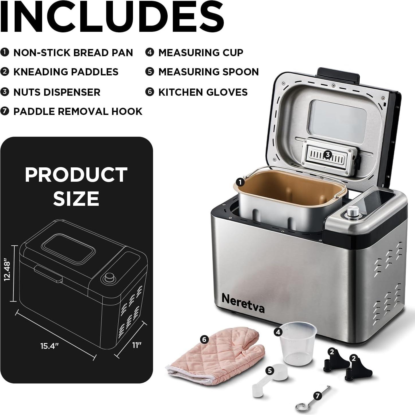 Panificadora Neretva 1.5KG Acero Inoxidable 15 Programas