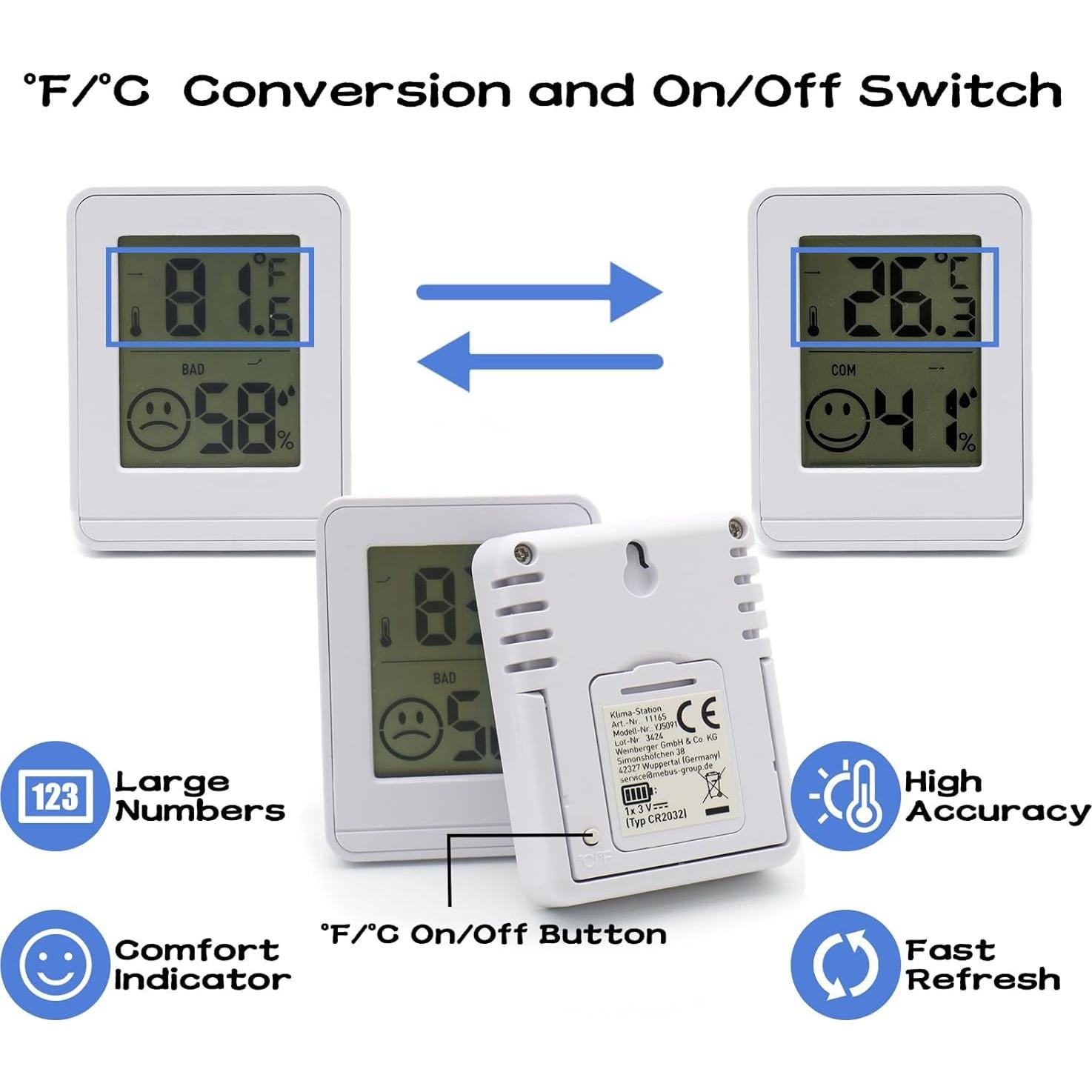Termómetro y Higrómetro Digital UPSIME Blanco 2 PCS