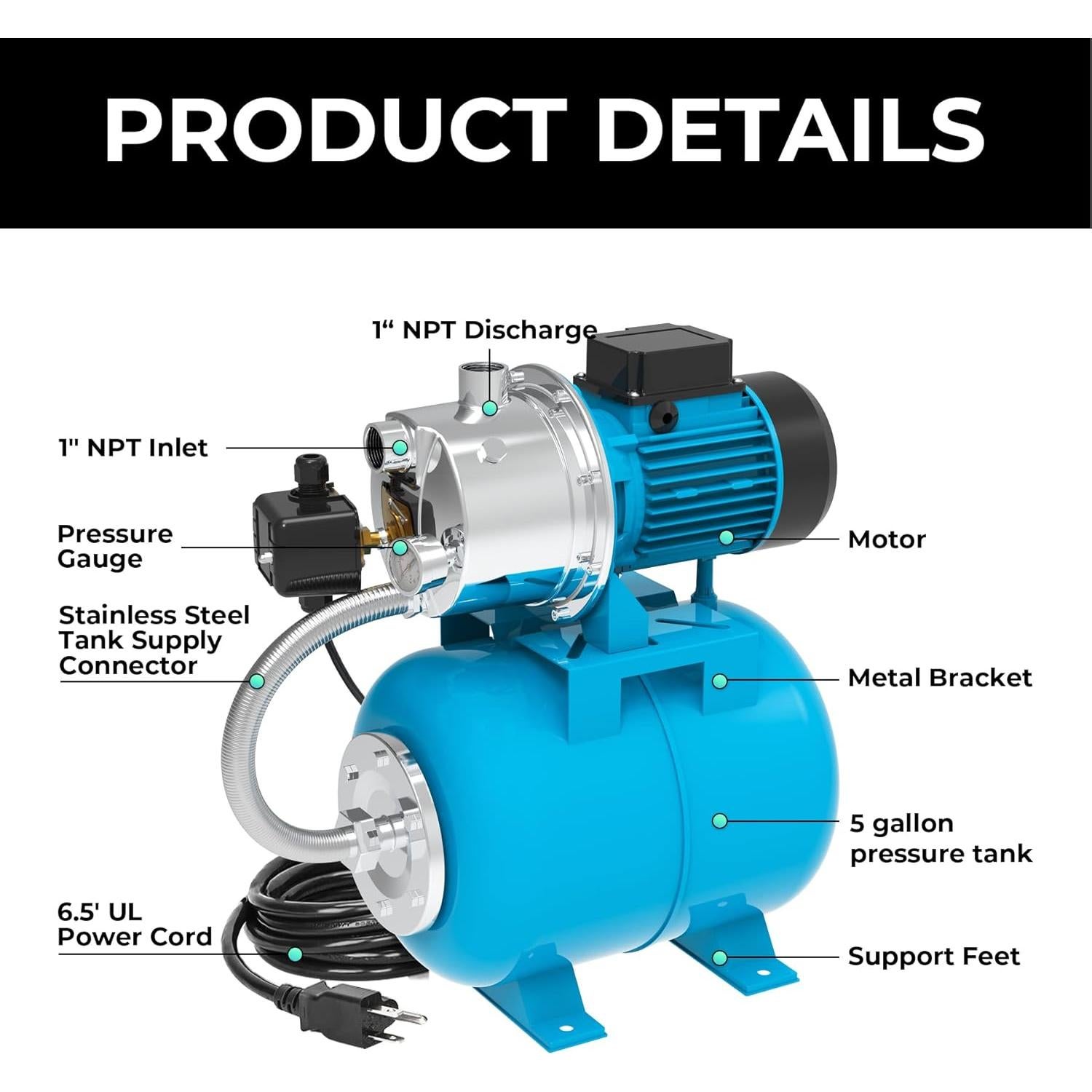 Bomba de Pozo Profundo BOMGIE 1.5HP Acero Inoxidable 1200GPH