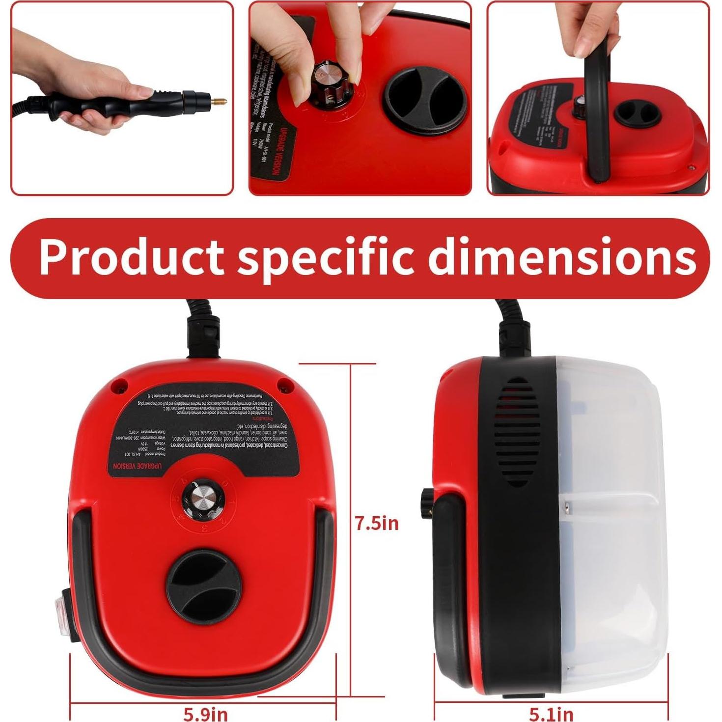 Limpiador de Vapor de Mano AGOAL 2500W 1L Rojo Multiusos