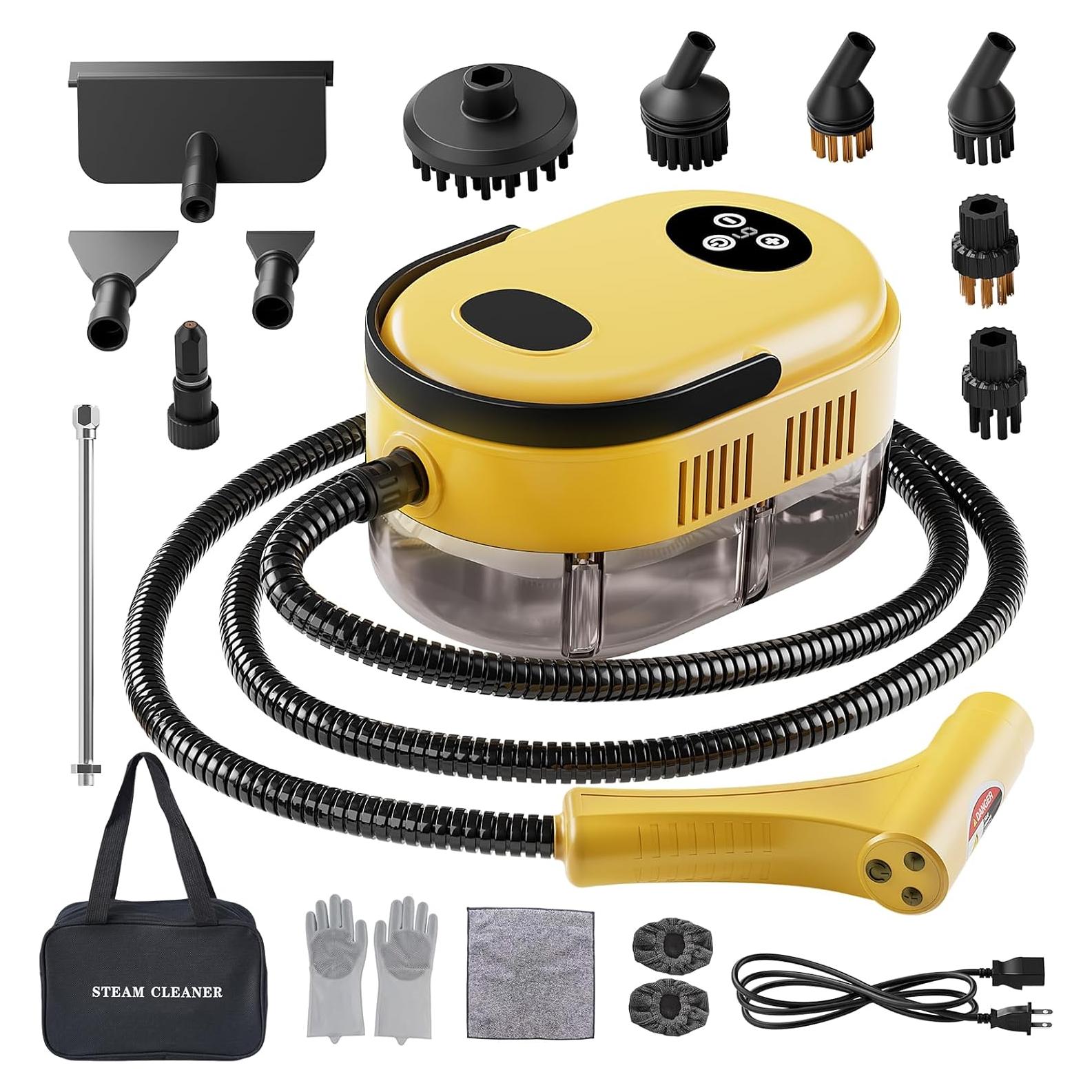 Limpiador de Vapor de Mano YIKEDA 2500W 1.2L 15-en-1 Amarillo