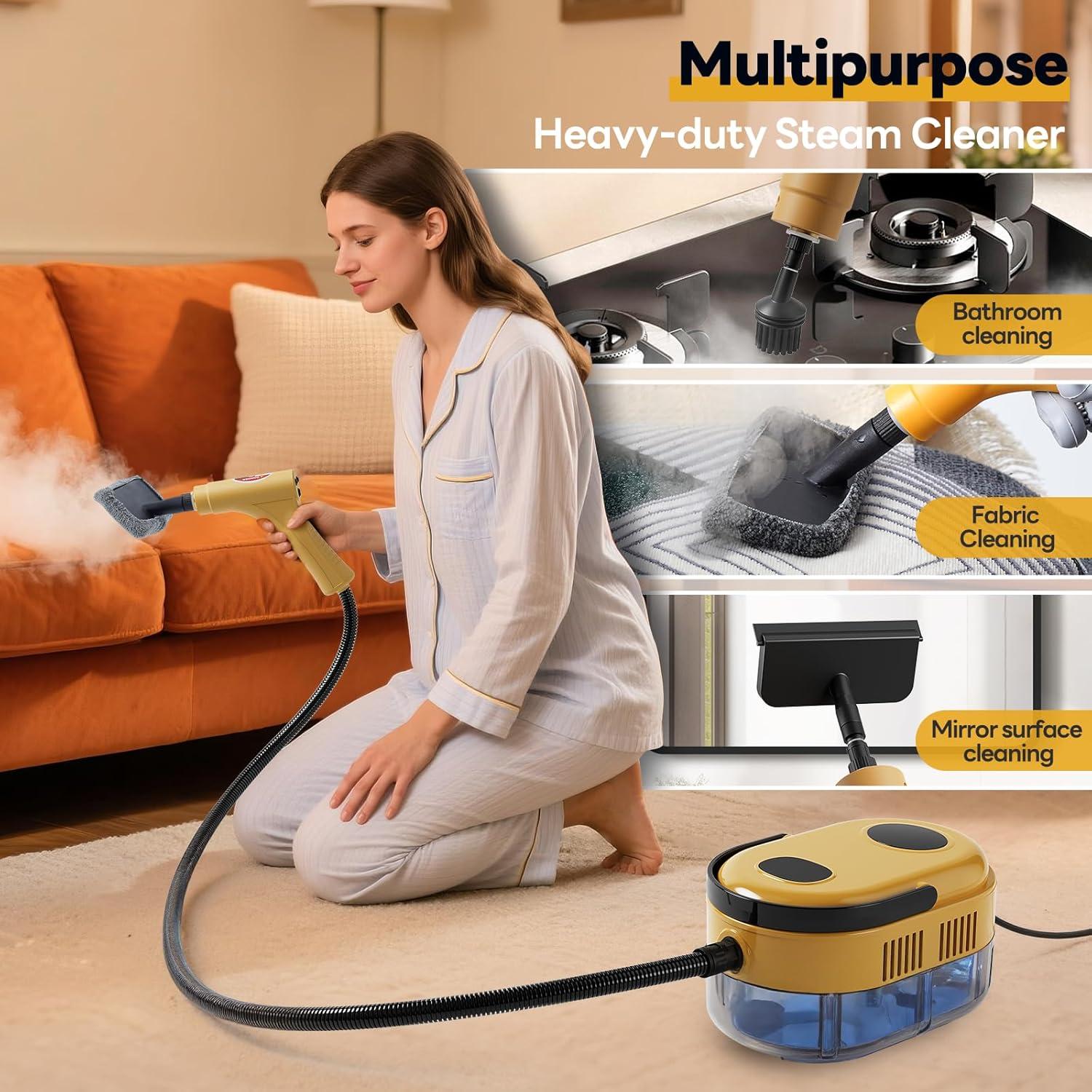 Limpiador de Vapor de Mano YIKEDA 2500W 1.2L 15-en-1 Amarillo