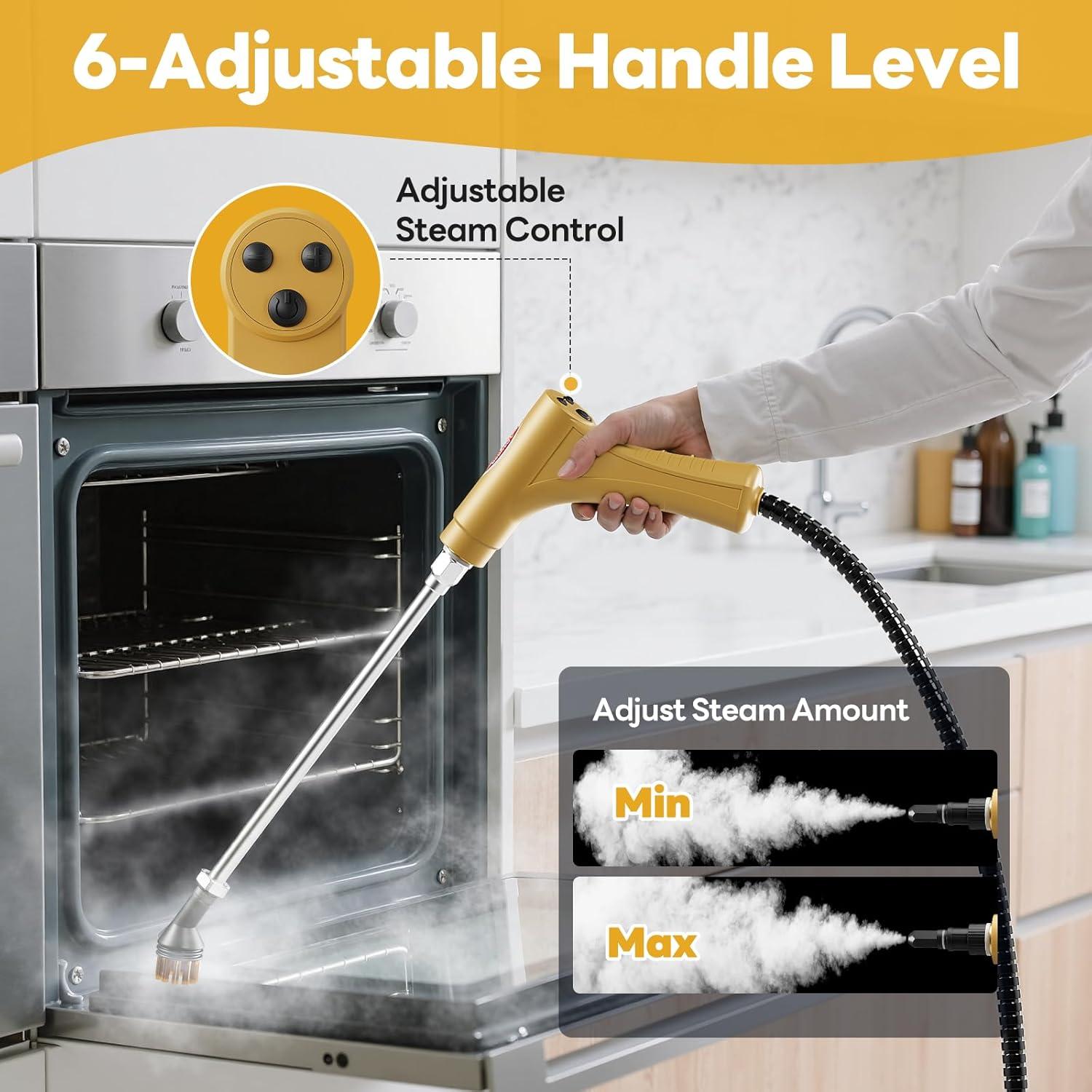 Limpiador de Vapor de Mano YIKEDA 2500W 1.2L 15-en-1 Amarillo