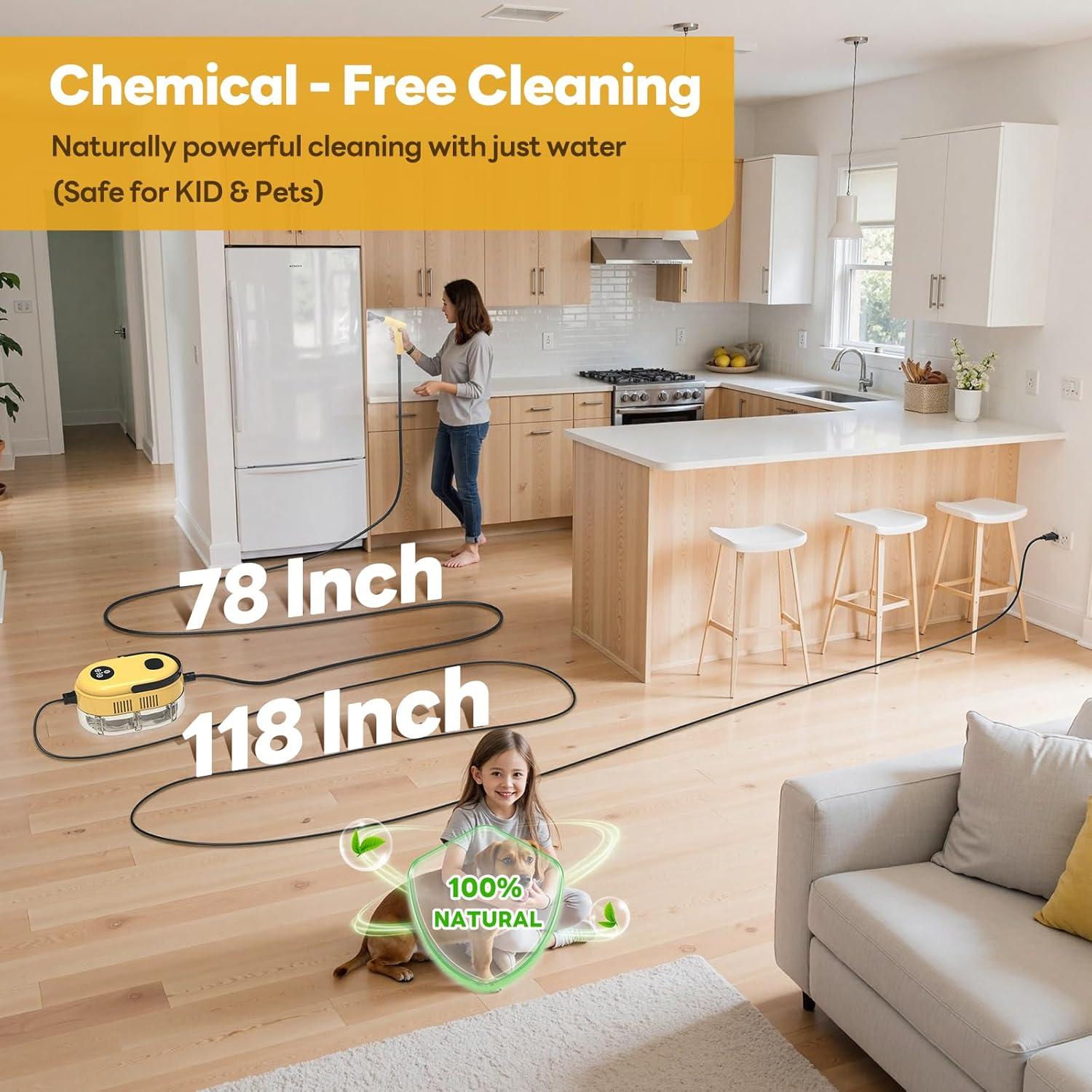 Limpiador de Vapor de Mano YIKEDA 2500W 1.2L 15-en-1 Amarillo