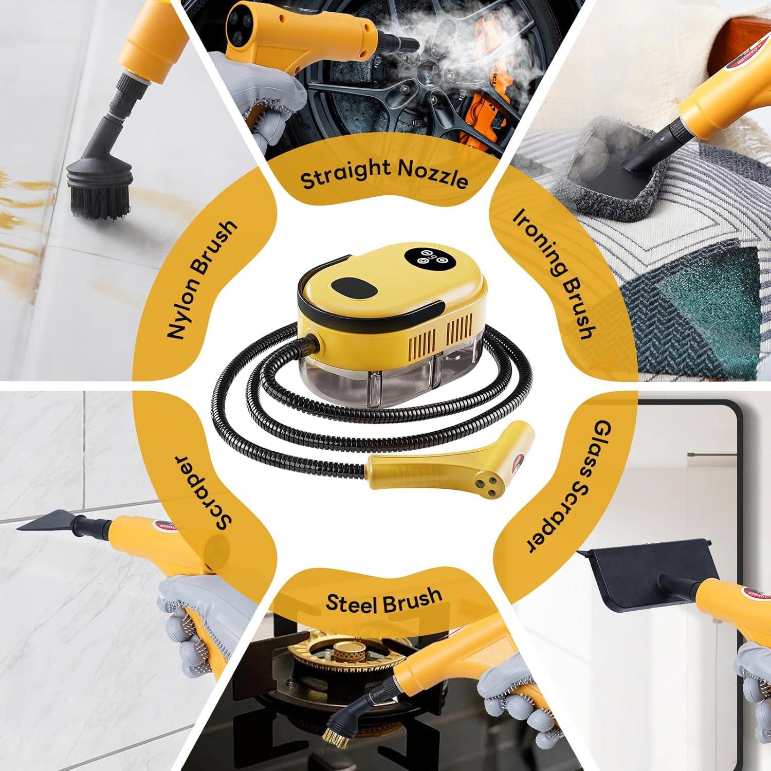 Limpiador de Vapor de Mano YIKEDA 2500W 1.2L 15-en-1 Amarillo