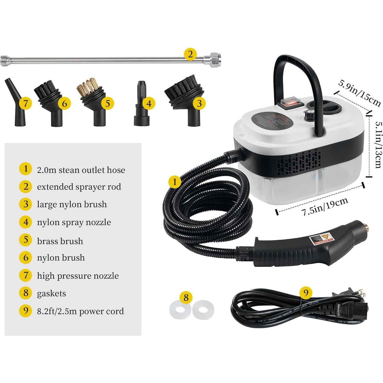 Limpiador a Vapor 7 en 1 Foandbevi 2500W 1200ml Multi-Superficie