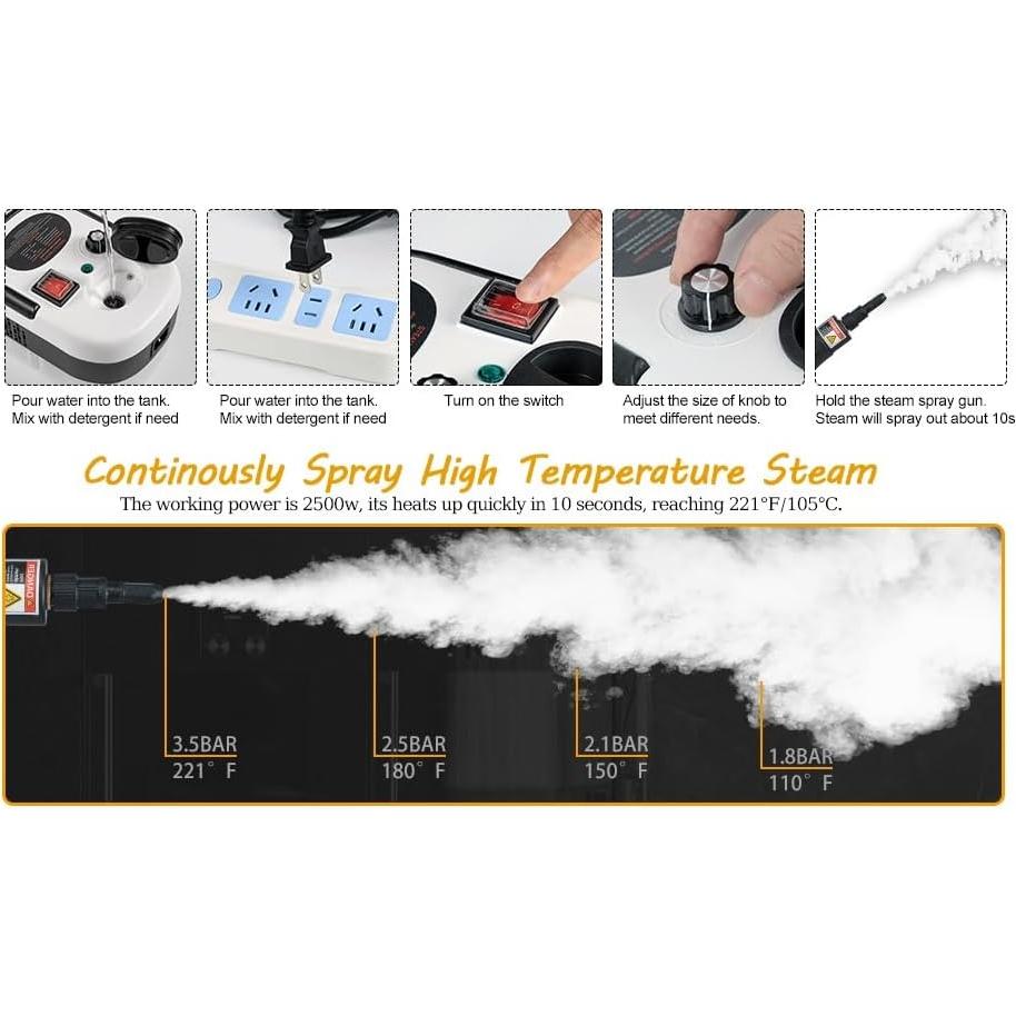 Limpiador a Vapor 7 en 1 Foandbevi 2500W 1200ml Multi-Superficie