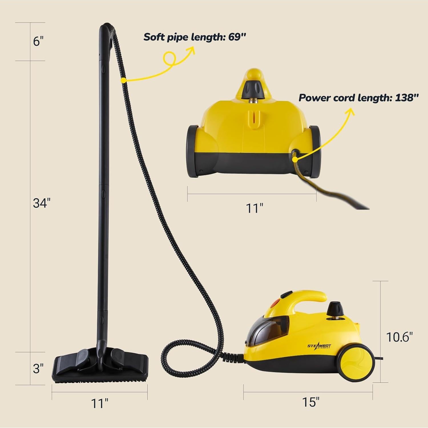 Limpiador a Vapor STEAMBOT 28 en 1 1500W 2L Amarillo