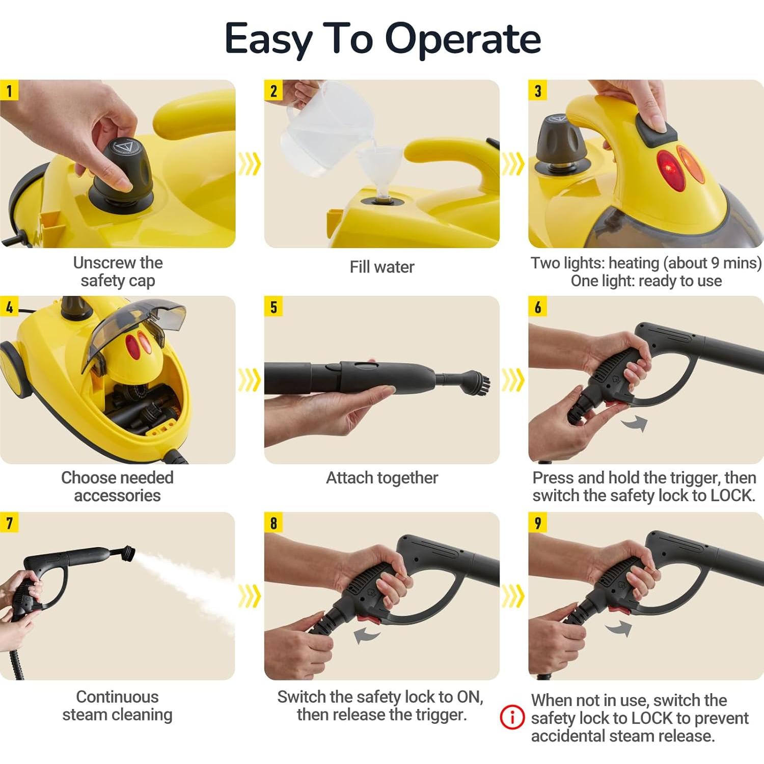 Limpiador a Vapor STEAMBOT 28 en 1 1500W 2L Amarillo