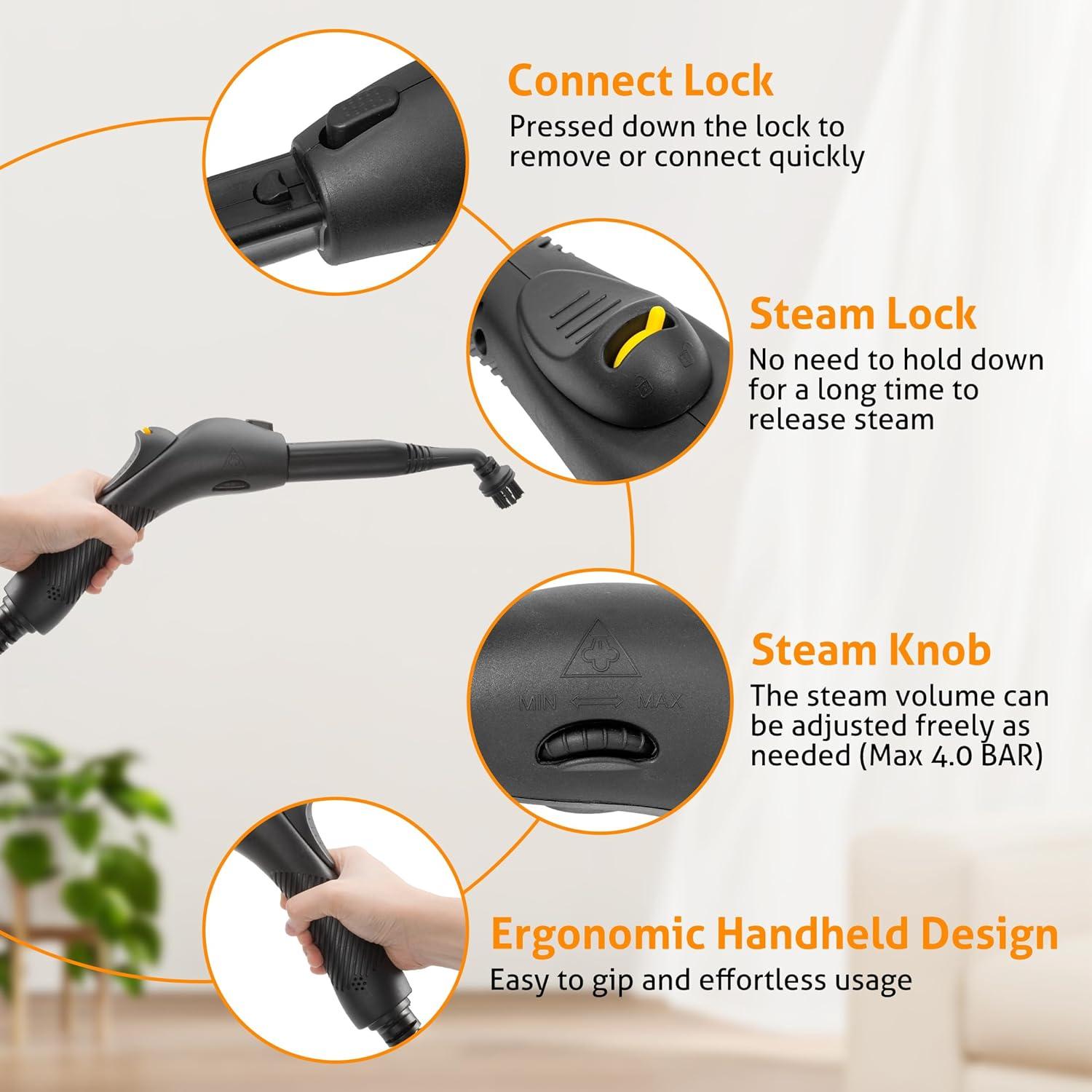 Limpiador a Vapor WICHEMI 1500W 1.5L con 26 Accesorios